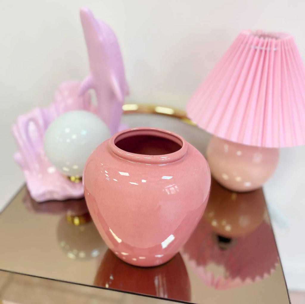 Vase céramique émaillée rose West Germany années 80 - Club Barbara