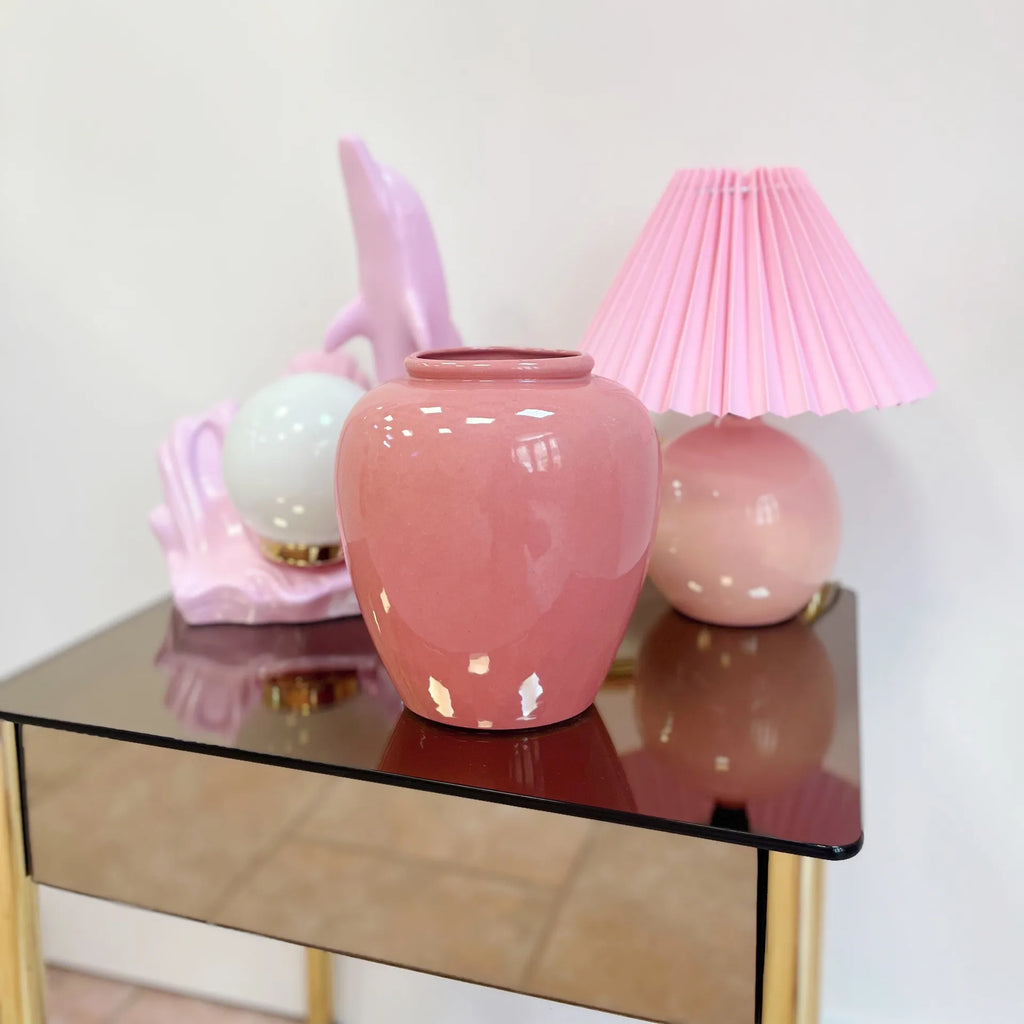 Vase céramique émaillée rose West Germany années 80 - Club Barbara