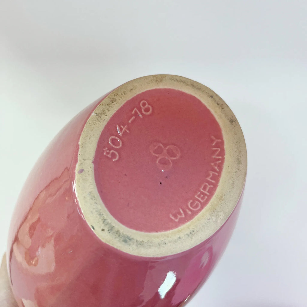 Vase céramique émaillée rose West Germany années 80 - Club Barbara
