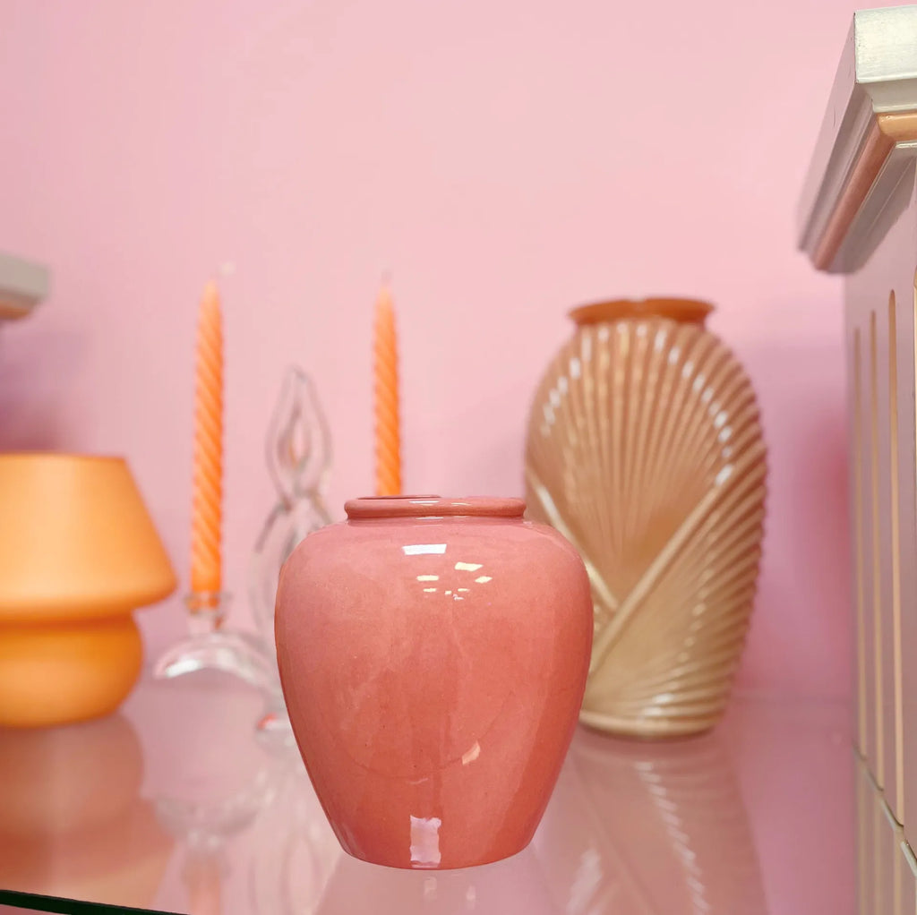 Vase céramique émaillée rose West Germany années 80 - Club Barbara