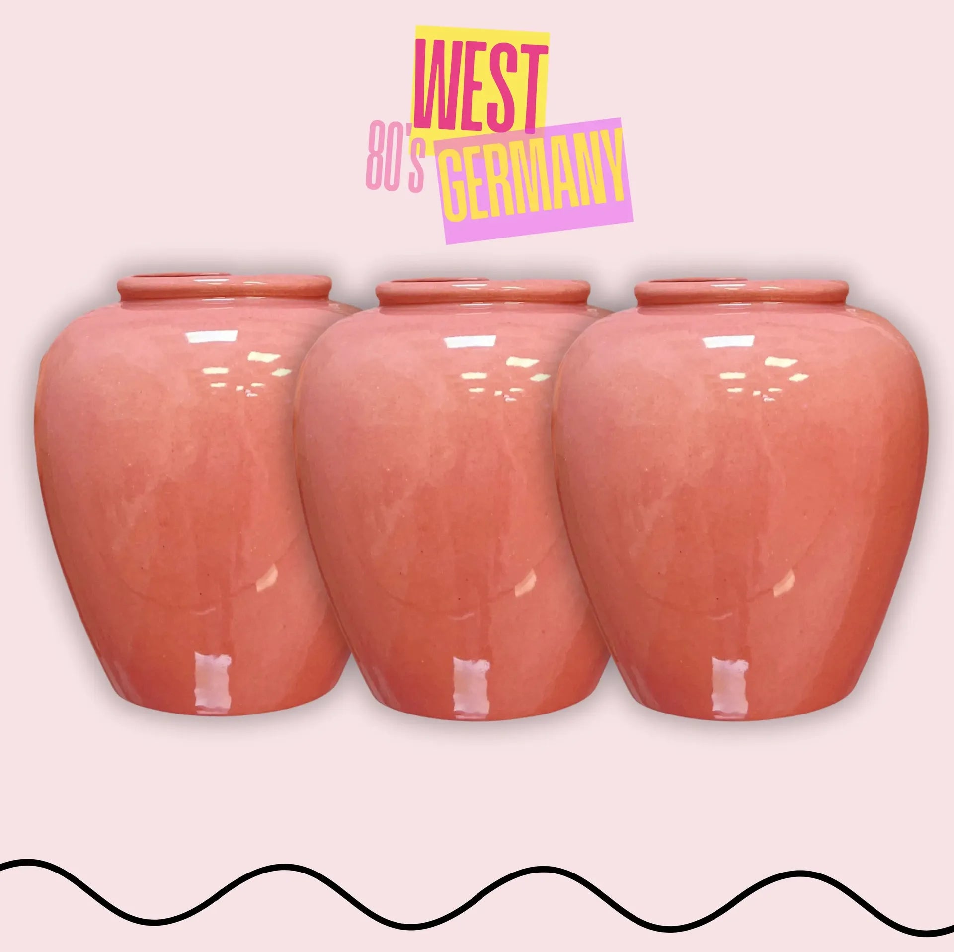 Vase céramique émaillée rose West Germany années 80 - Club Barbara
