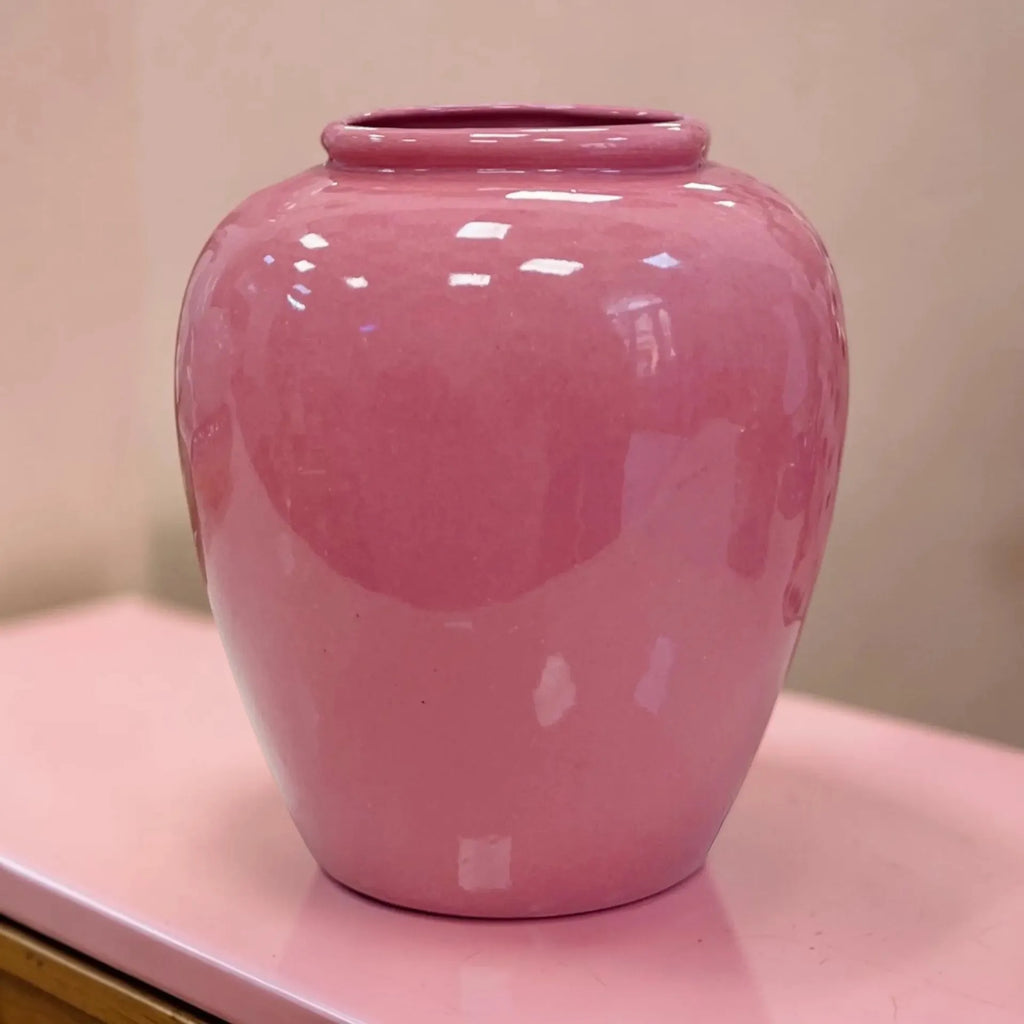 Vase céramique émaillée rose West Germany années 80 - Club Barbara