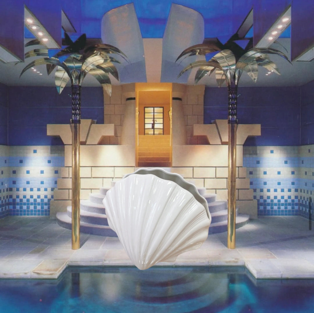 Vase coquillage blanc émaillé italien vintage Club Barbara