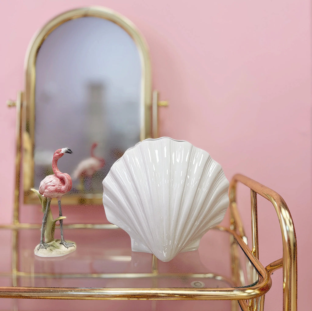 Vase coquillage blanc vintage années 80 en céramique italienne Club Barbara