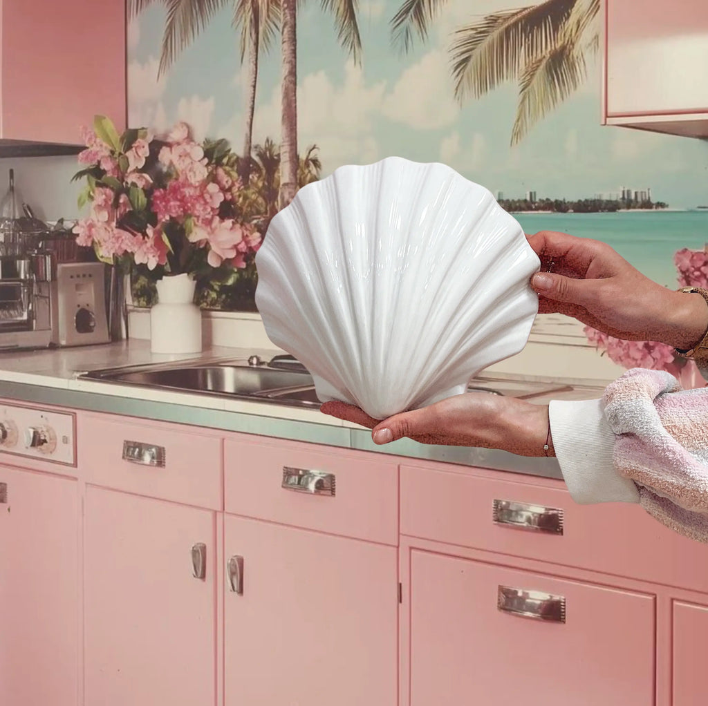 Vase coquillage Made in Italy années 80 en céramique émaillée Club Barbara