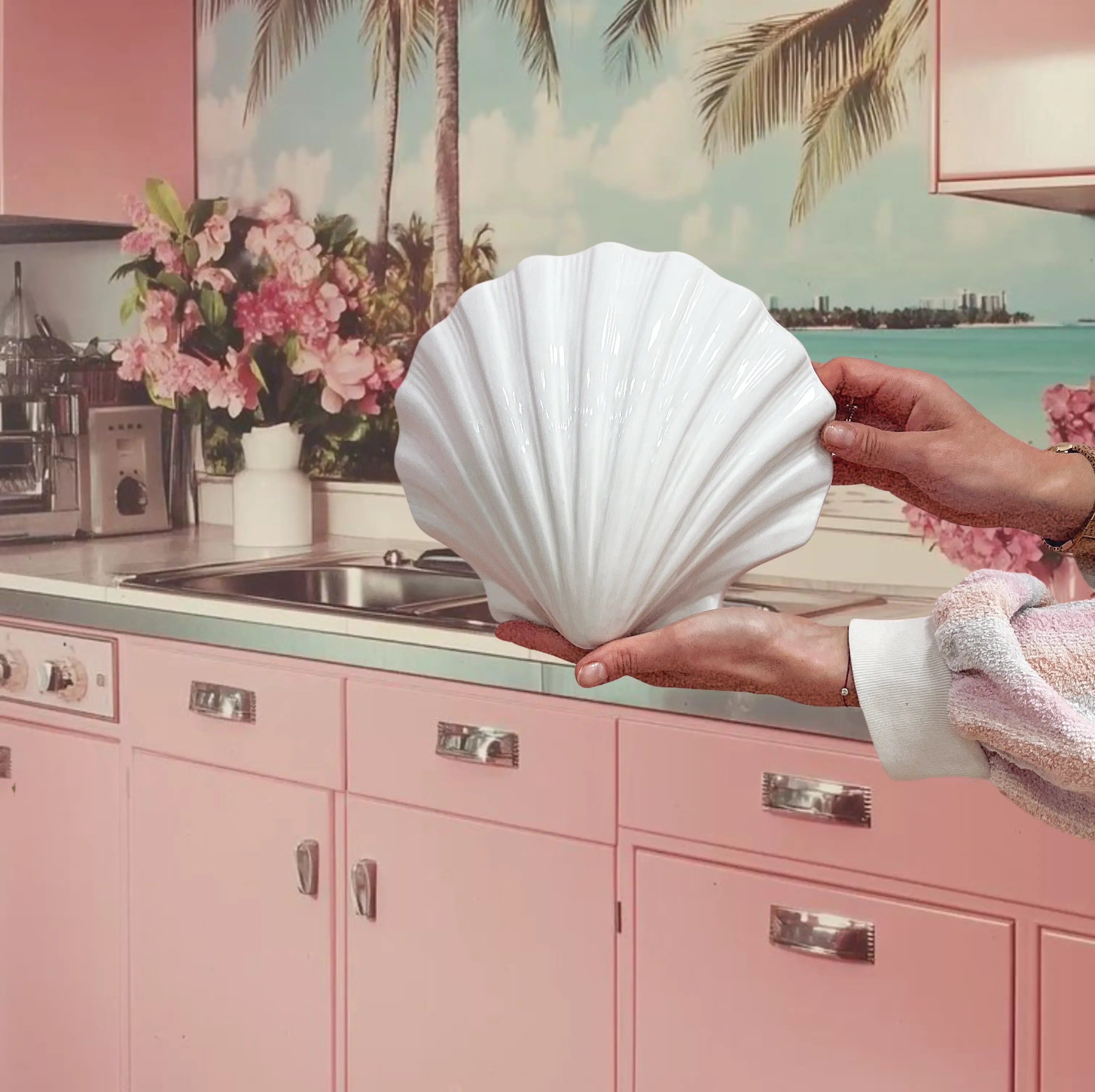 Vase coquillage Made in Italy années 80 en céramique émaillée Club Barbara