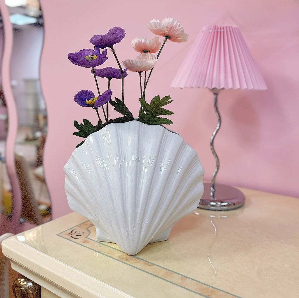 Vase coquillage Palm Springs en céramique blanche émaillée vintage Club Barbara