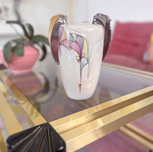 Load image into Gallery viewer, Vase en porcelaine Galos, pastel &amp; chrome, Espagne, années 80
