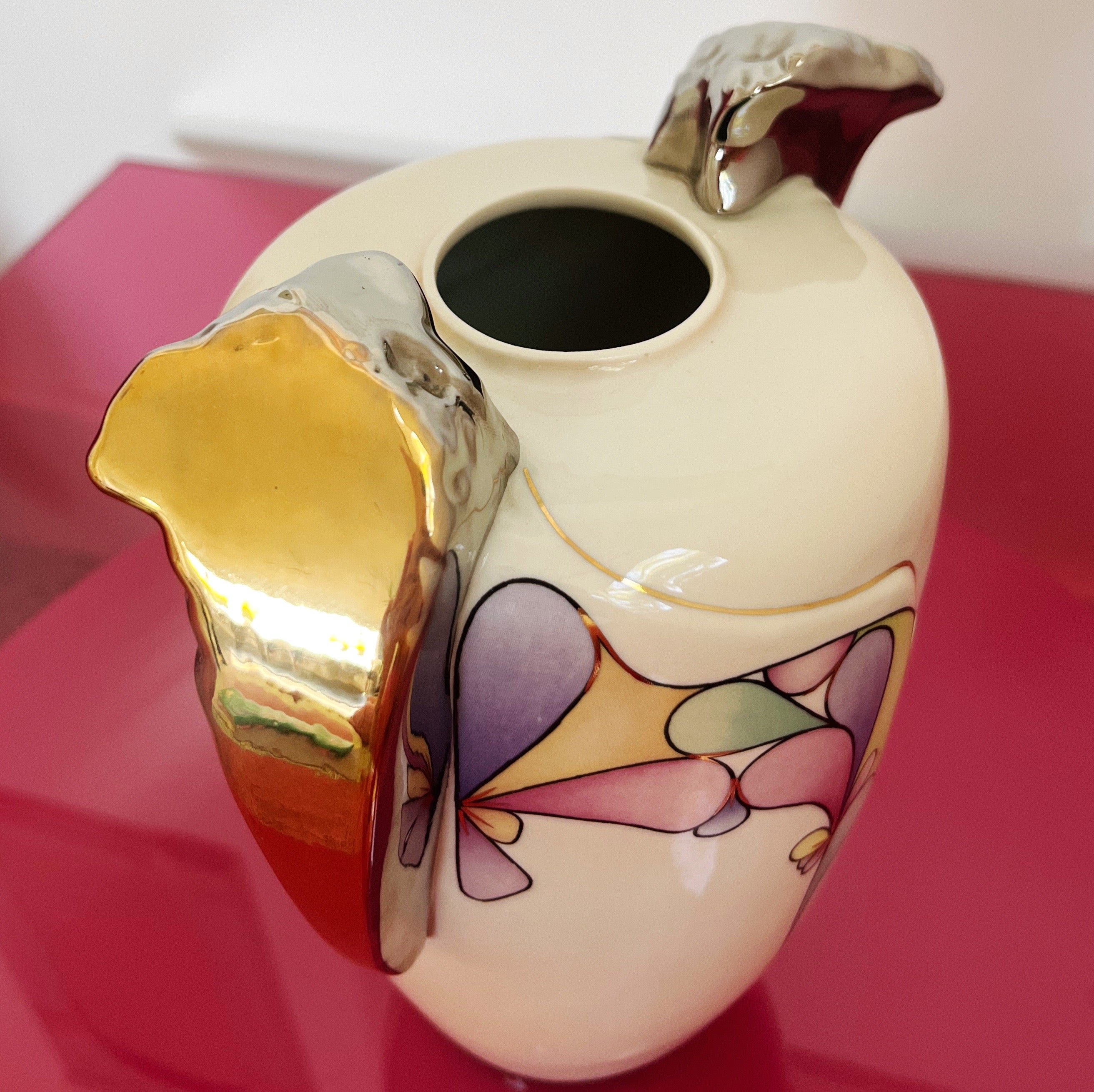 Vase en porcelaine Galos, pastel & chrome, Espagne, années 80