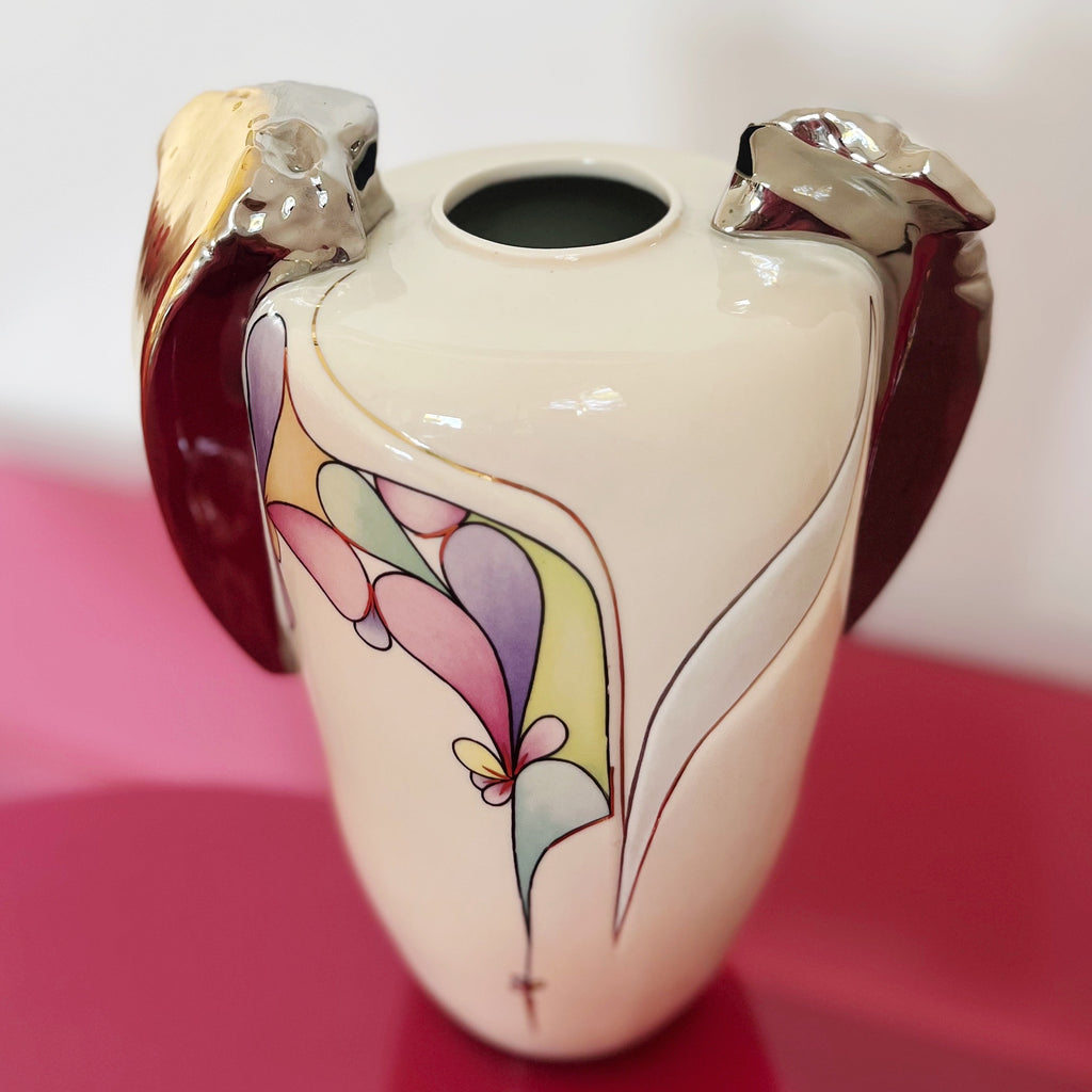 Vase en porcelaine Galos, pastel & chrome, Espagne, années 80