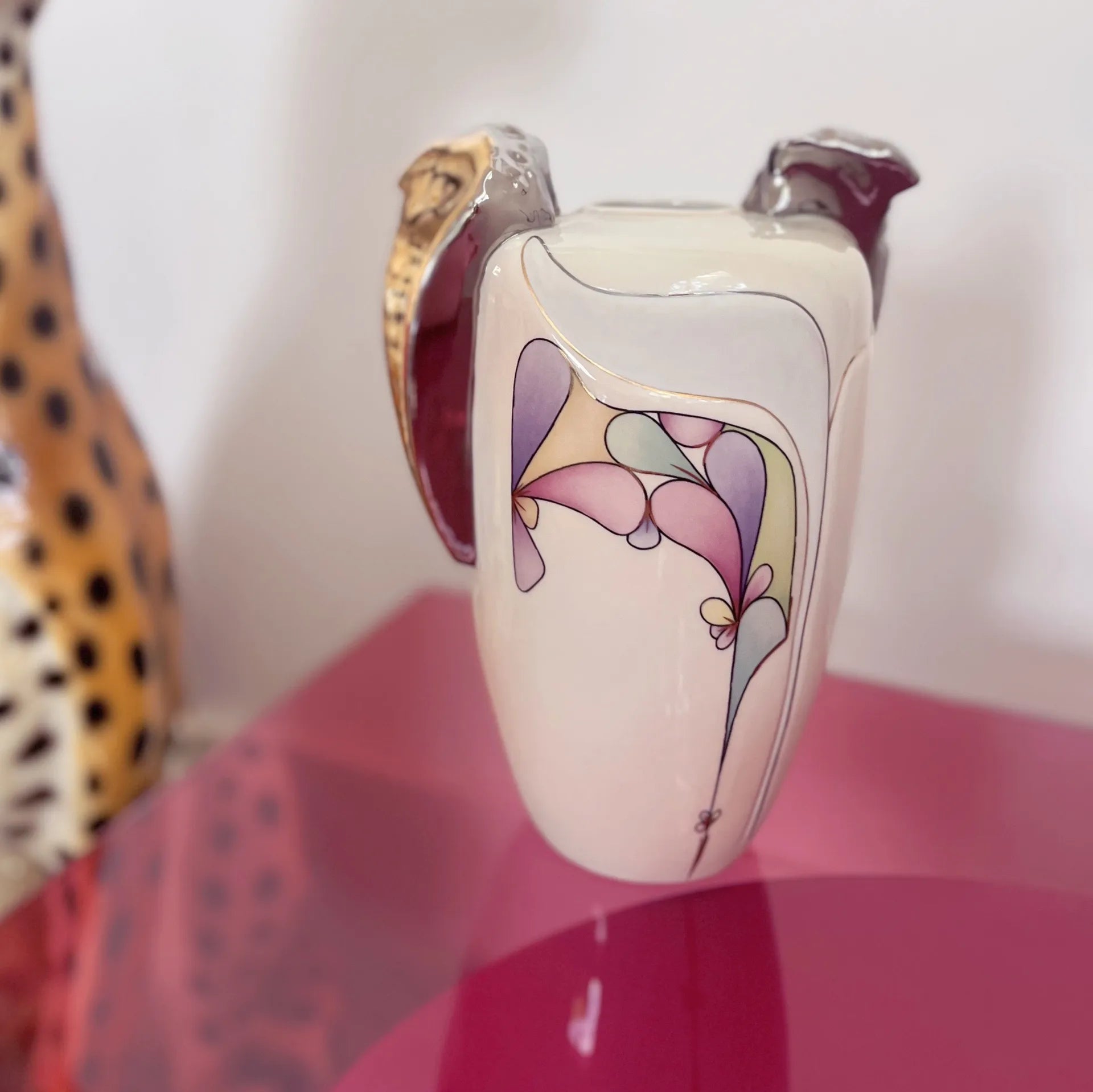 Vase en porcelaine Galos, pastel & chrome, Espagne, années 80 - Club Barbara