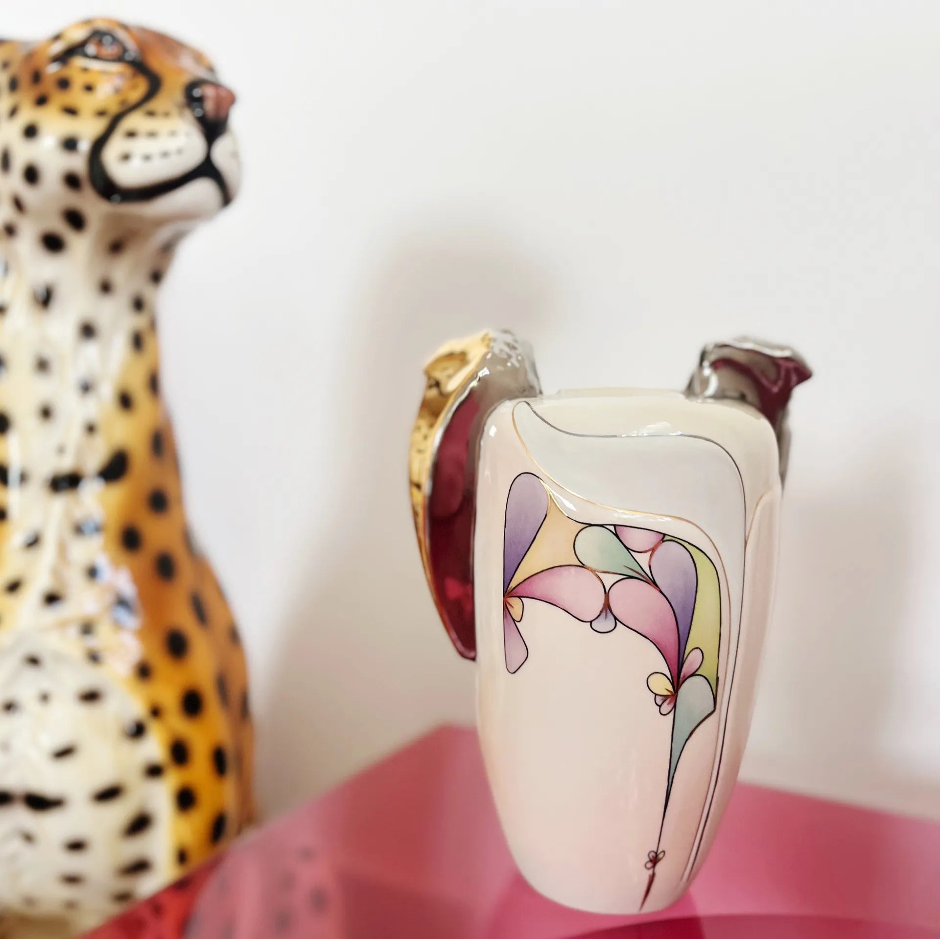 Vase en porcelaine Galos, pastel & chrome, Espagne, années 80 - Club Barbara