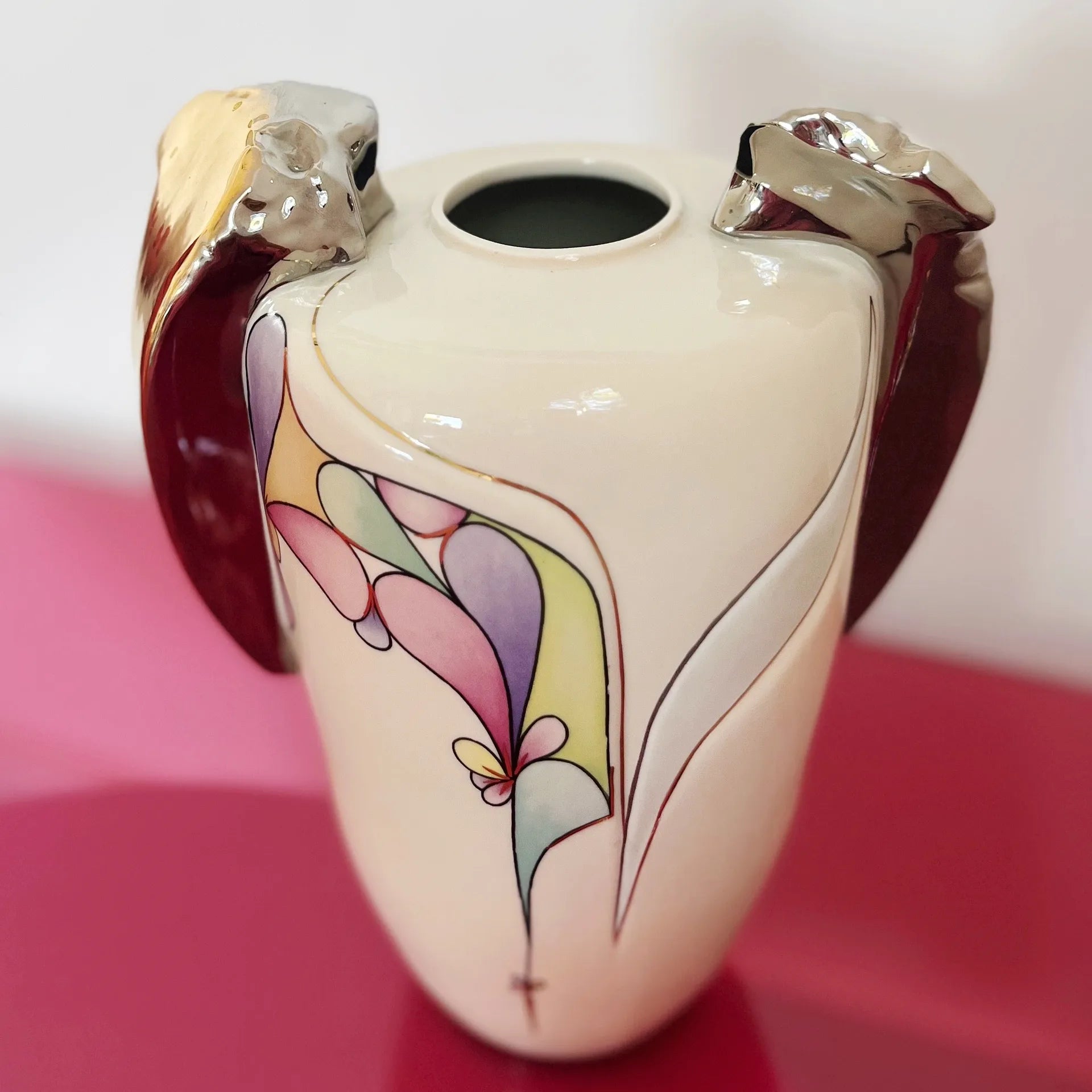 Vase en porcelaine Galos, pastel & chrome, Espagne, années 80 - Club Barbara