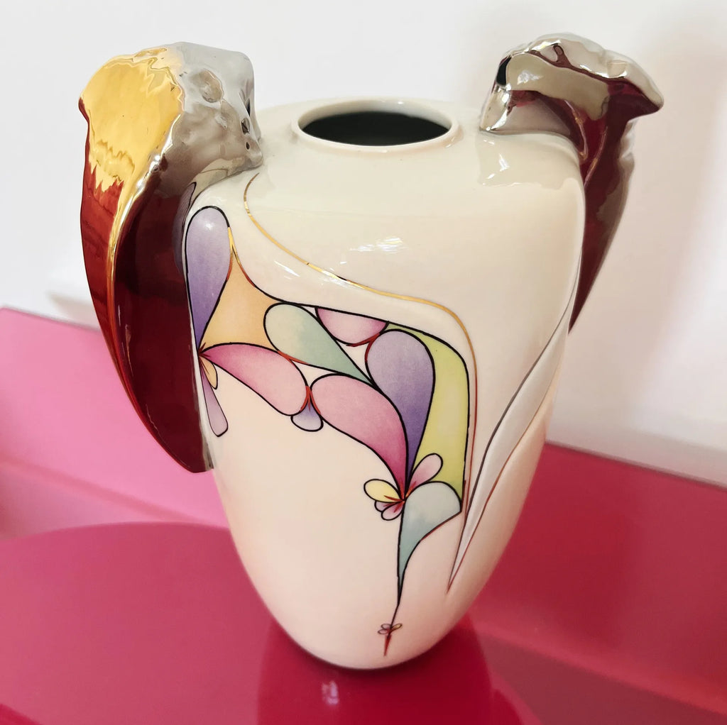 Vase en porcelaine Galos, pastel & chrome, Espagne, années 80 - Club Barbara