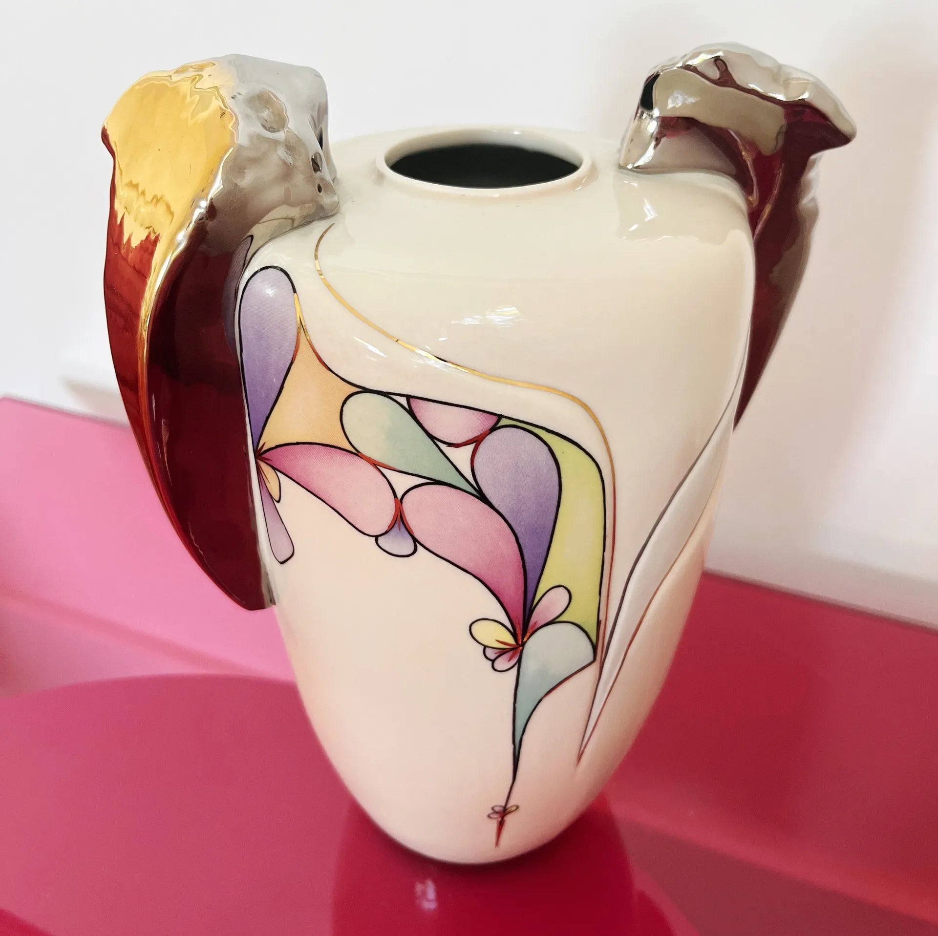 Vase en porcelaine Galos, pastel & chrome, Espagne, années 80 - Club Barbara