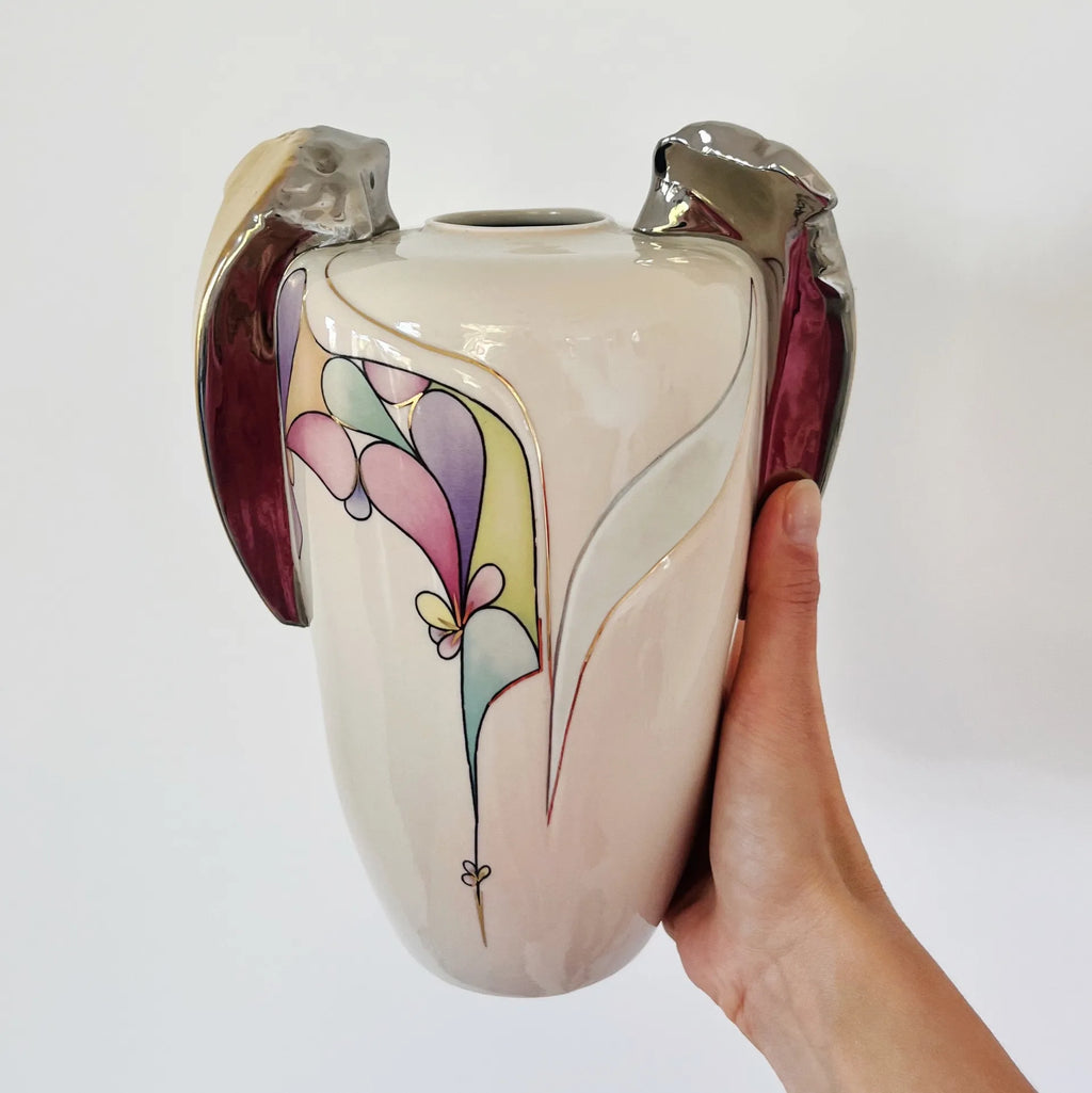 Vase en porcelaine Galos, pastel & chrome, Espagne, années 80 - Club Barbara