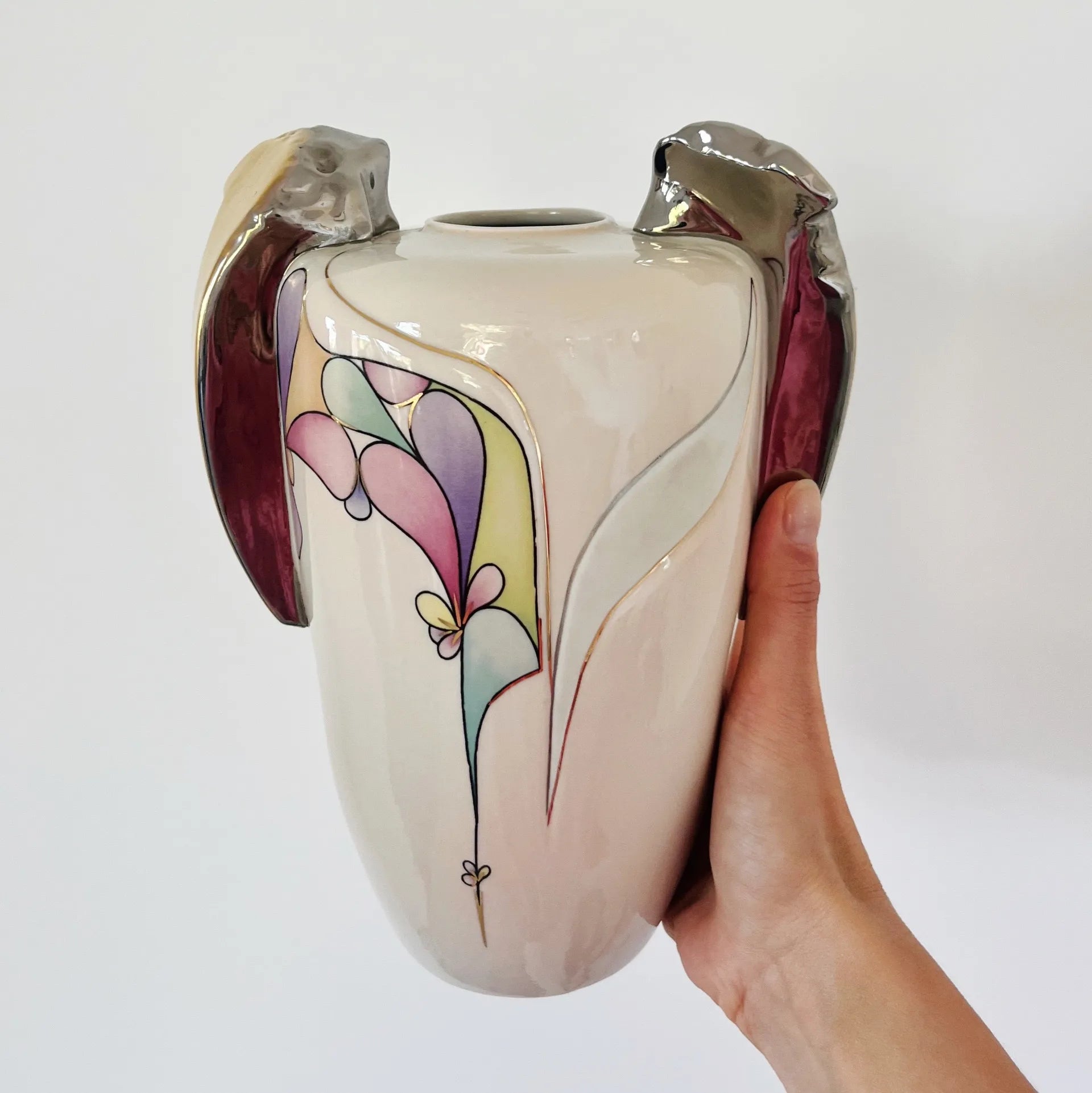 Vase en porcelaine Galos, pastel & chrome, Espagne, années 80 - Club Barbara