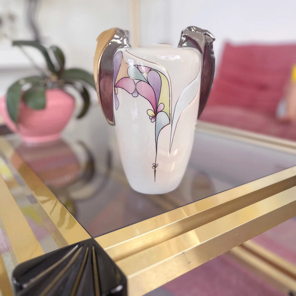 Vase en porcelaine Galos, pastel & chrome, Espagne, années 80 - Club Barbara