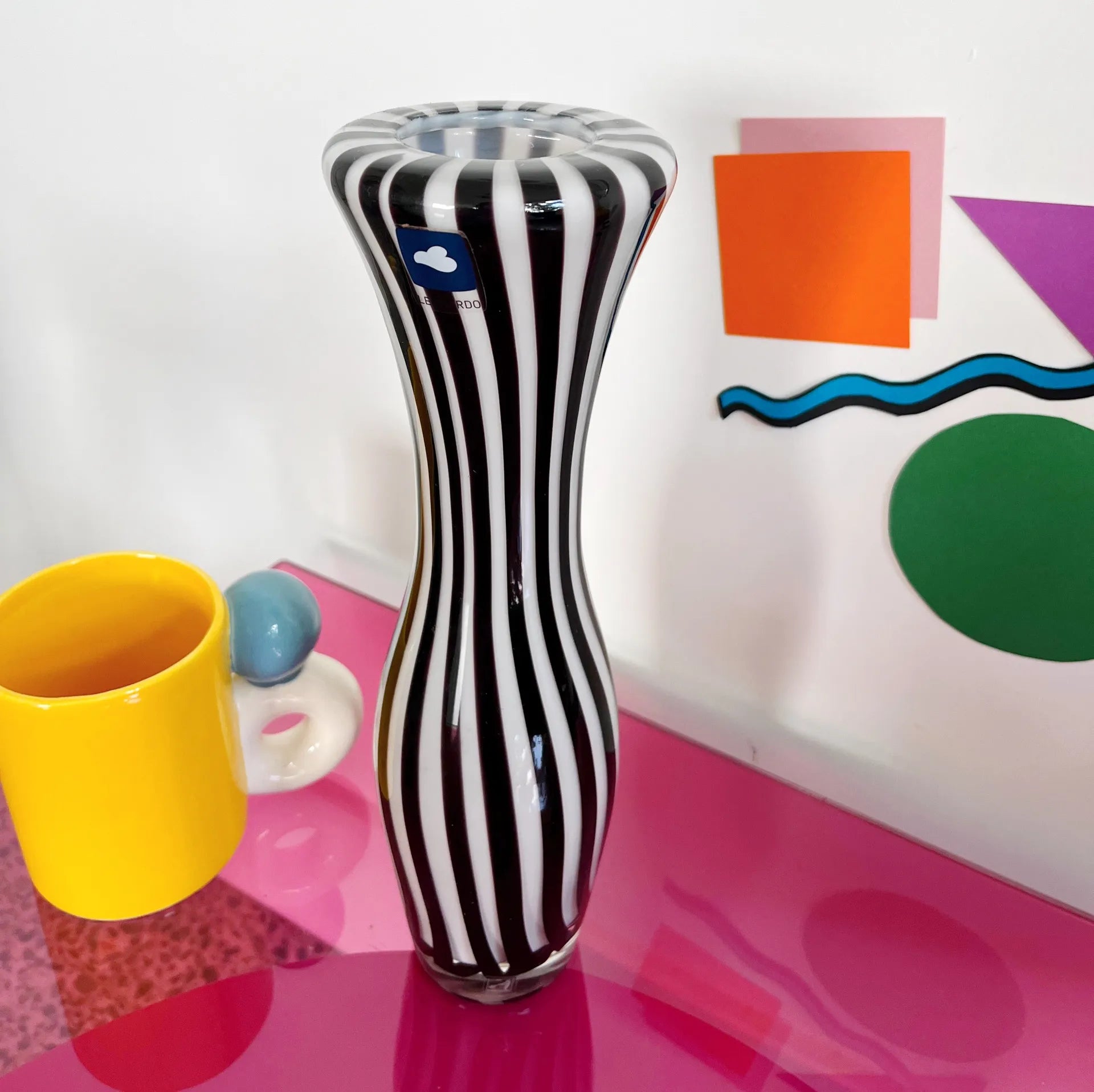 Vase en verre soufflé rayé vintage années 80 - Club Barbara