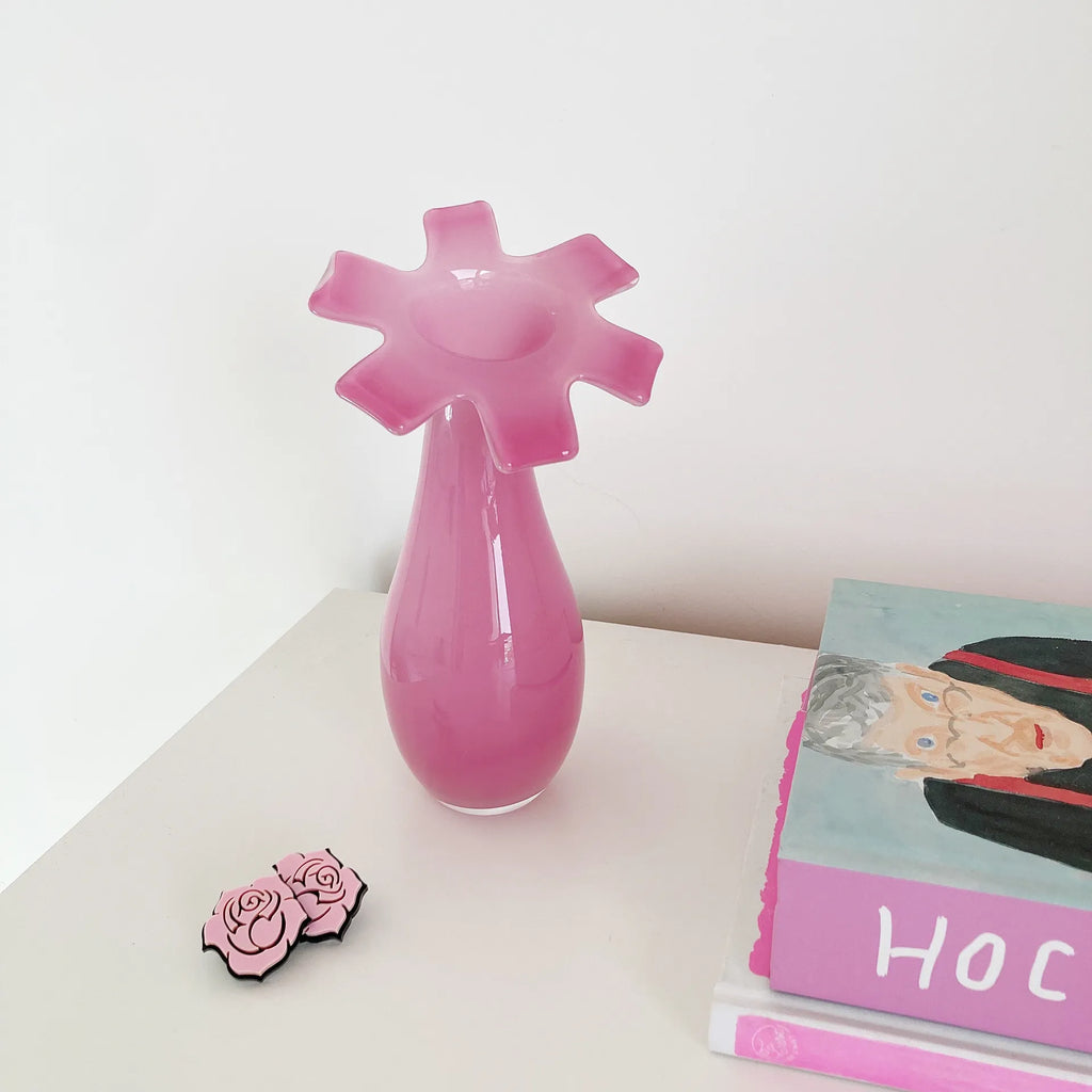 Vase fleur en verre soufflé rose - Club Barbara