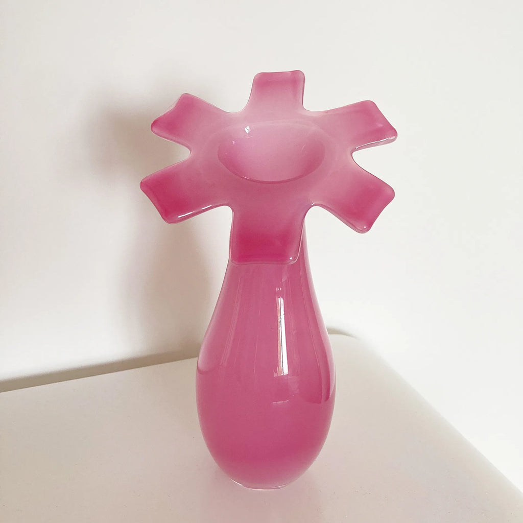 Vase fleur en verre soufflé rose - Club Barbara
