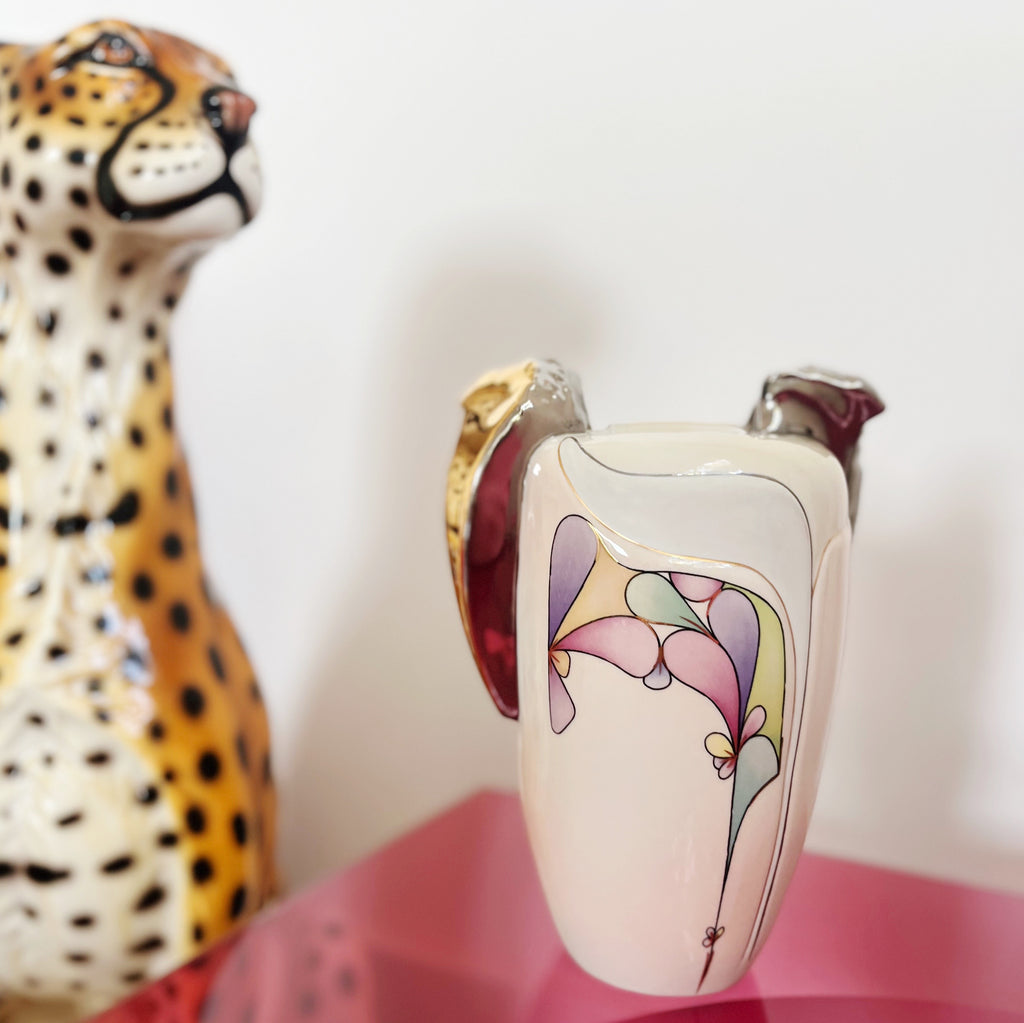 Vase en porcelaine Galos, pastel & chrome, Espagne, années 80