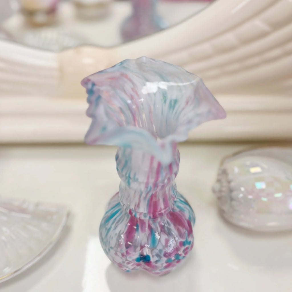 Vase moucheté rose et bleu col corolle, dans le goût du verre de Clichy - Club Barbara