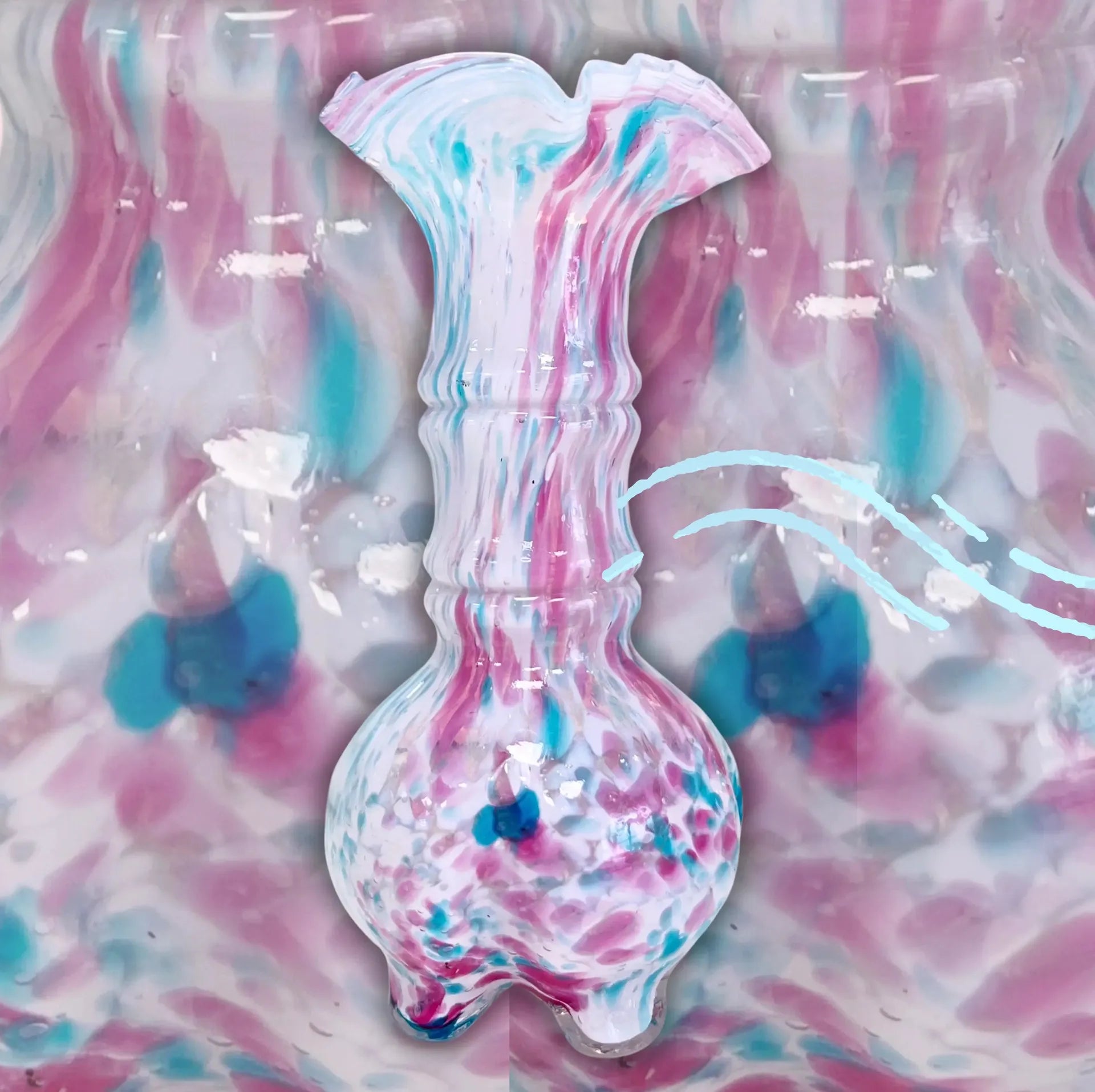Vase moucheté rose et bleu col corolle, dans le goût du verre de Clichy - Club Barbara
