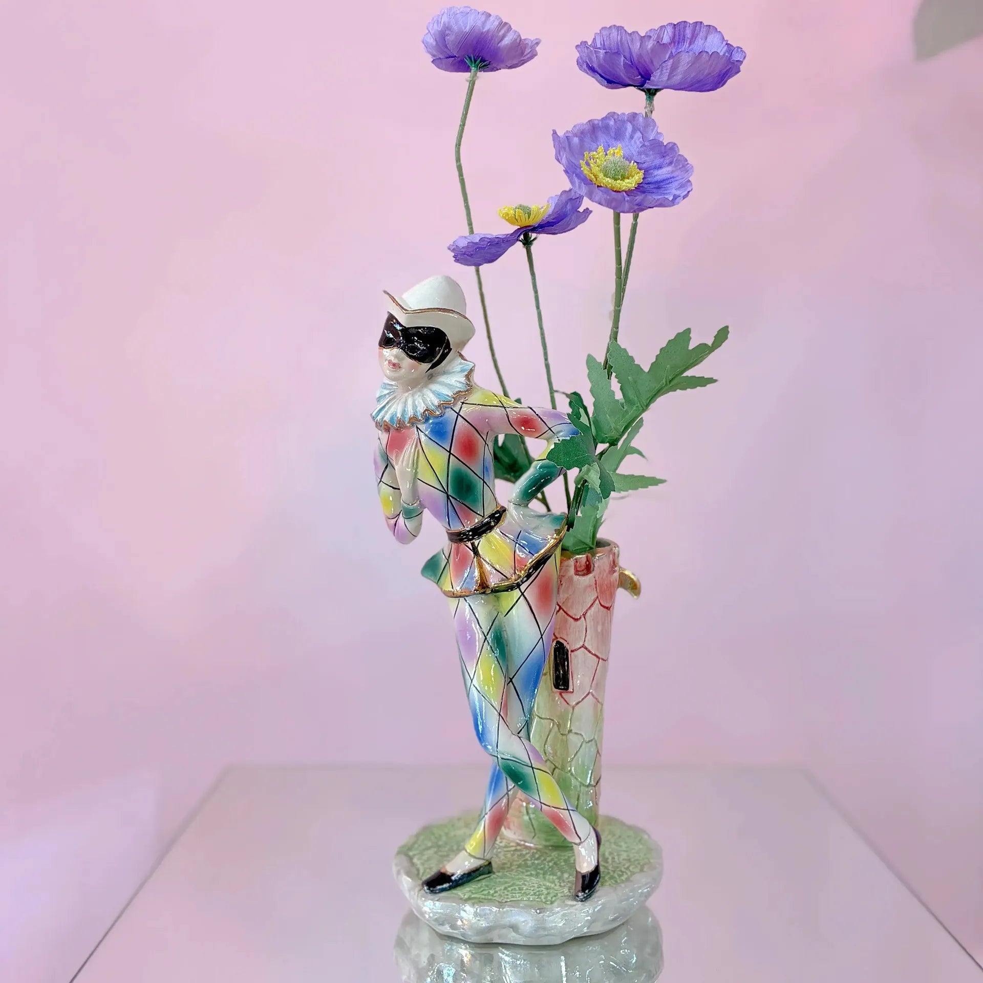 Vase pierrot arlequin vintage en céramique italienne, années 60-70 - Club Barbara