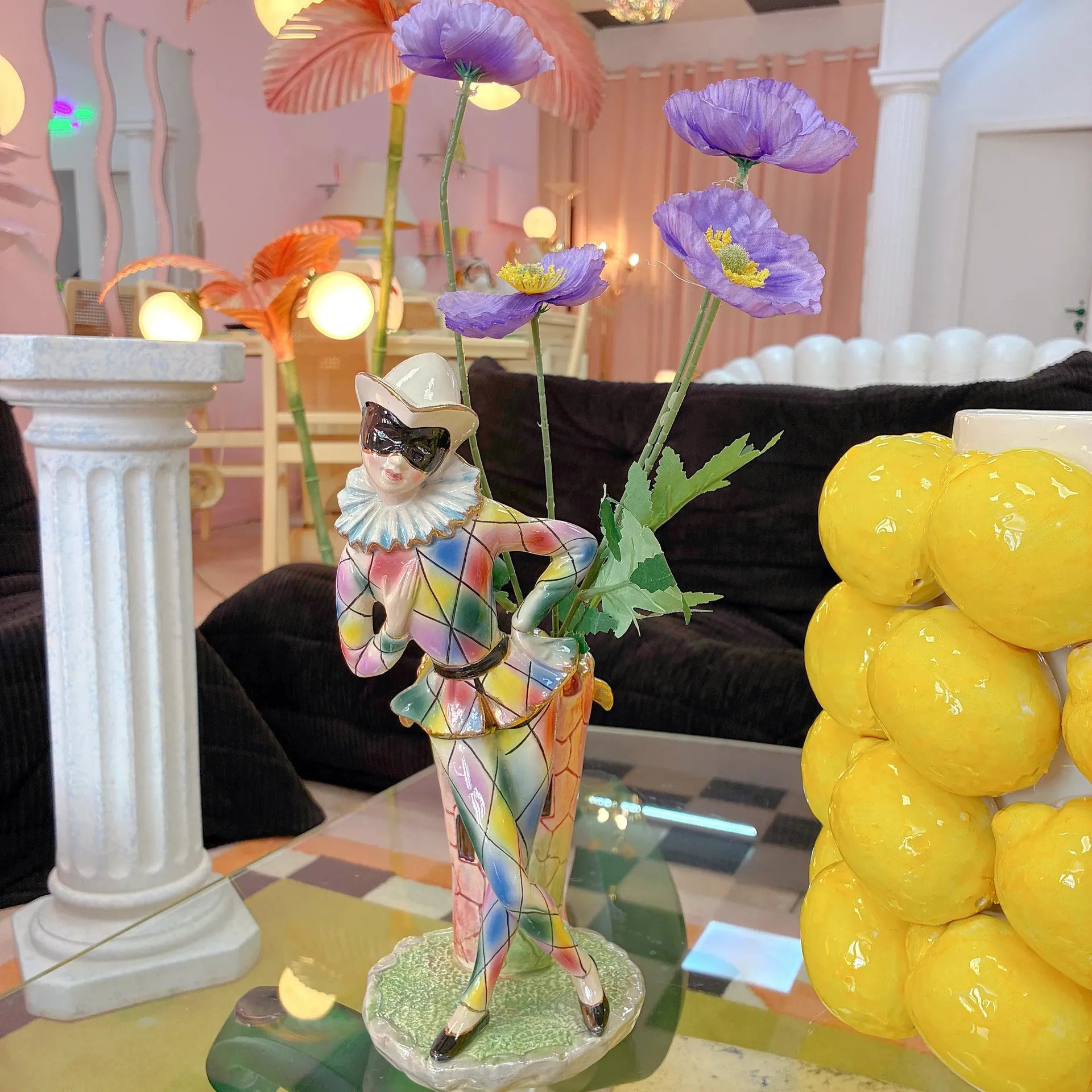 Vase pierrot arlequin vintage en céramique italienne, années 60-70 - Club Barbara