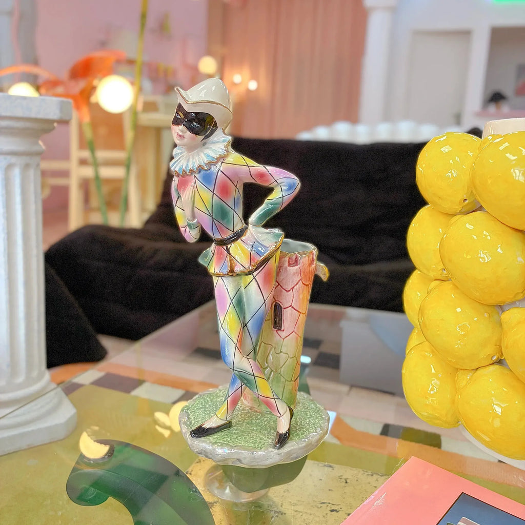 Vase pierrot arlequin vintage en céramique italienne, années 60-70 - Club Barbara