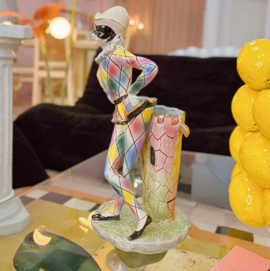 Vase pierrot arlequin vintage en céramique italienne, années 60-70 - Club Barbara