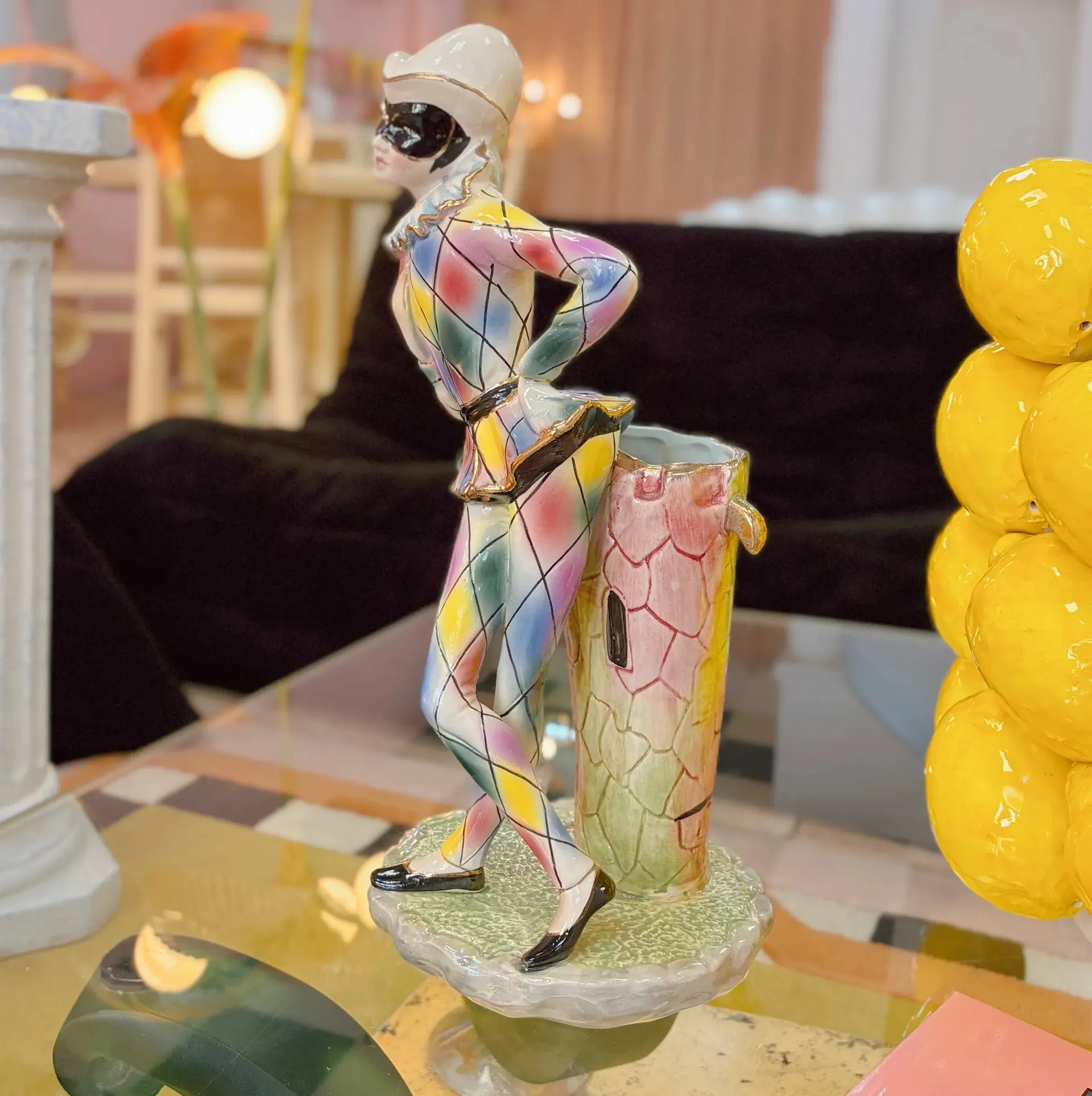 Vase pierrot arlequin vintage en céramique italienne, années 60-70 - Club Barbara