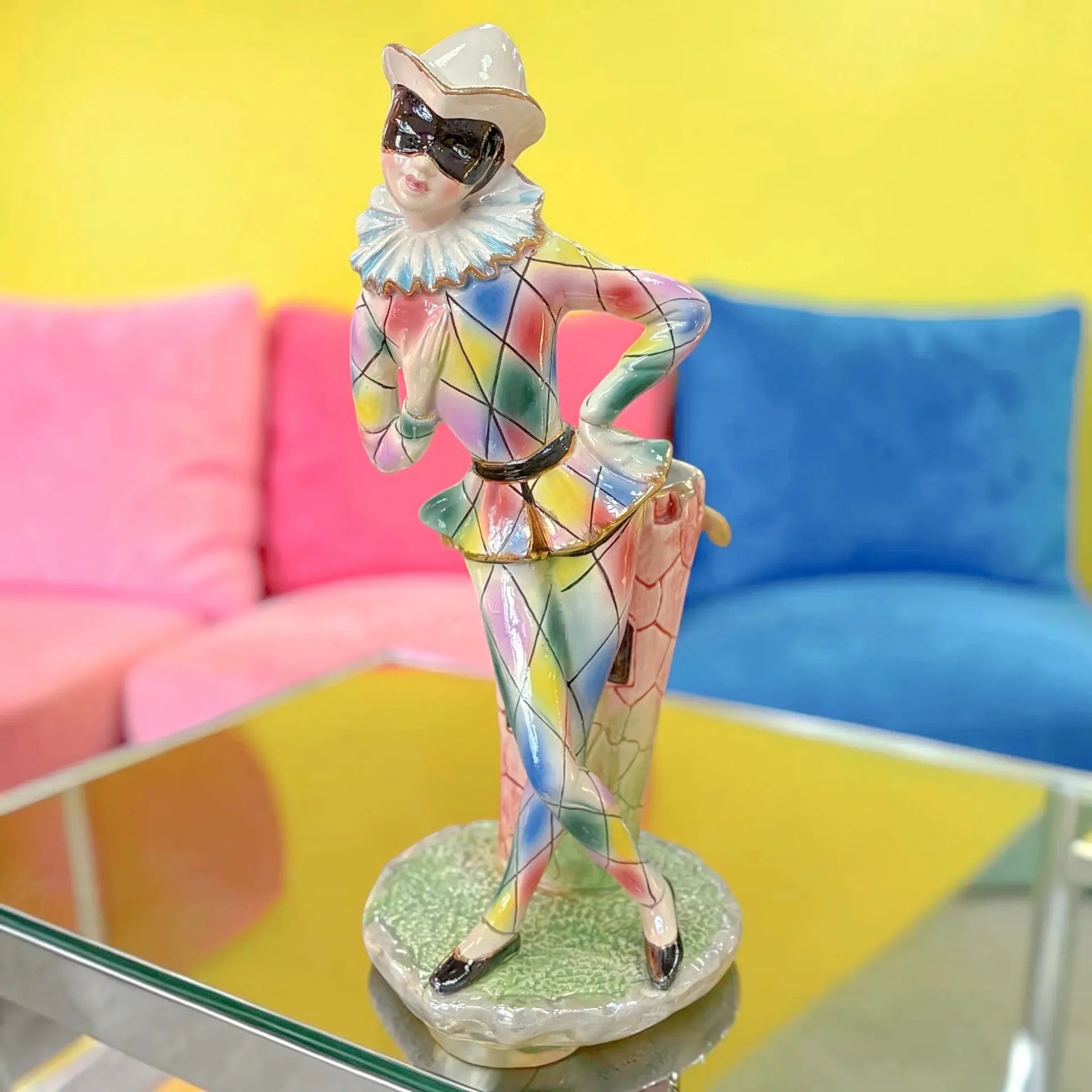 Vase pierrot arlequin vintage en céramique italienne, années 60-70 - Club Barbara