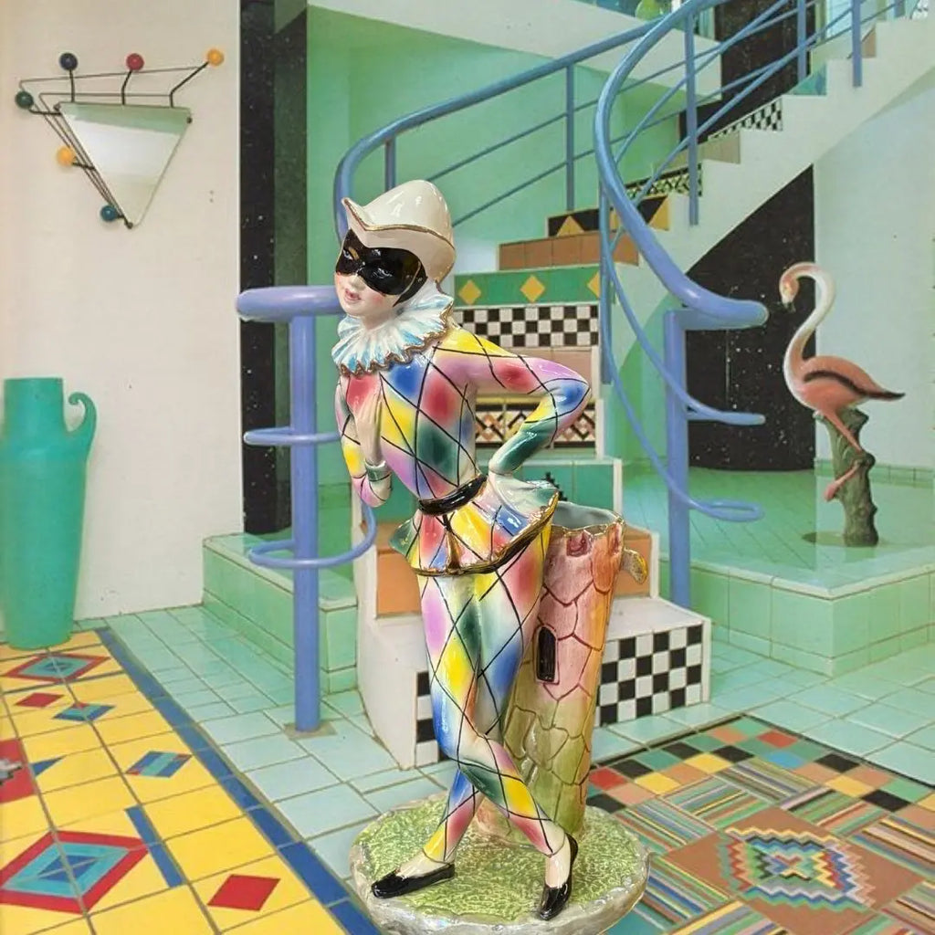 Vase pierrot arlequin vintage en céramique italienne, années 60-70