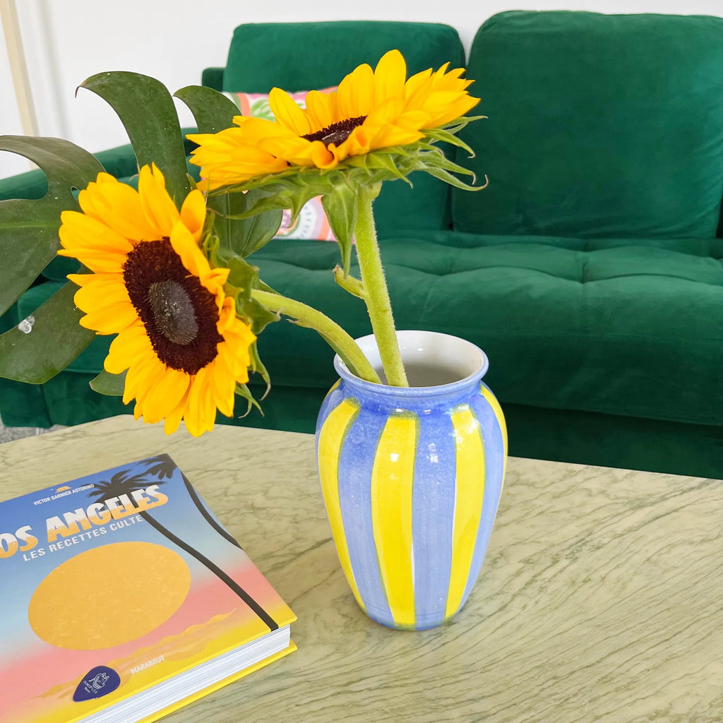 Vase rayé bleu et jaune - Club Barbara