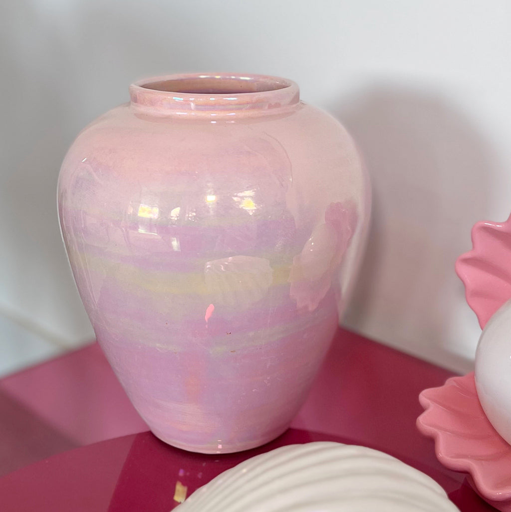 Maxi vase vintage 80s rose pastel iridescent