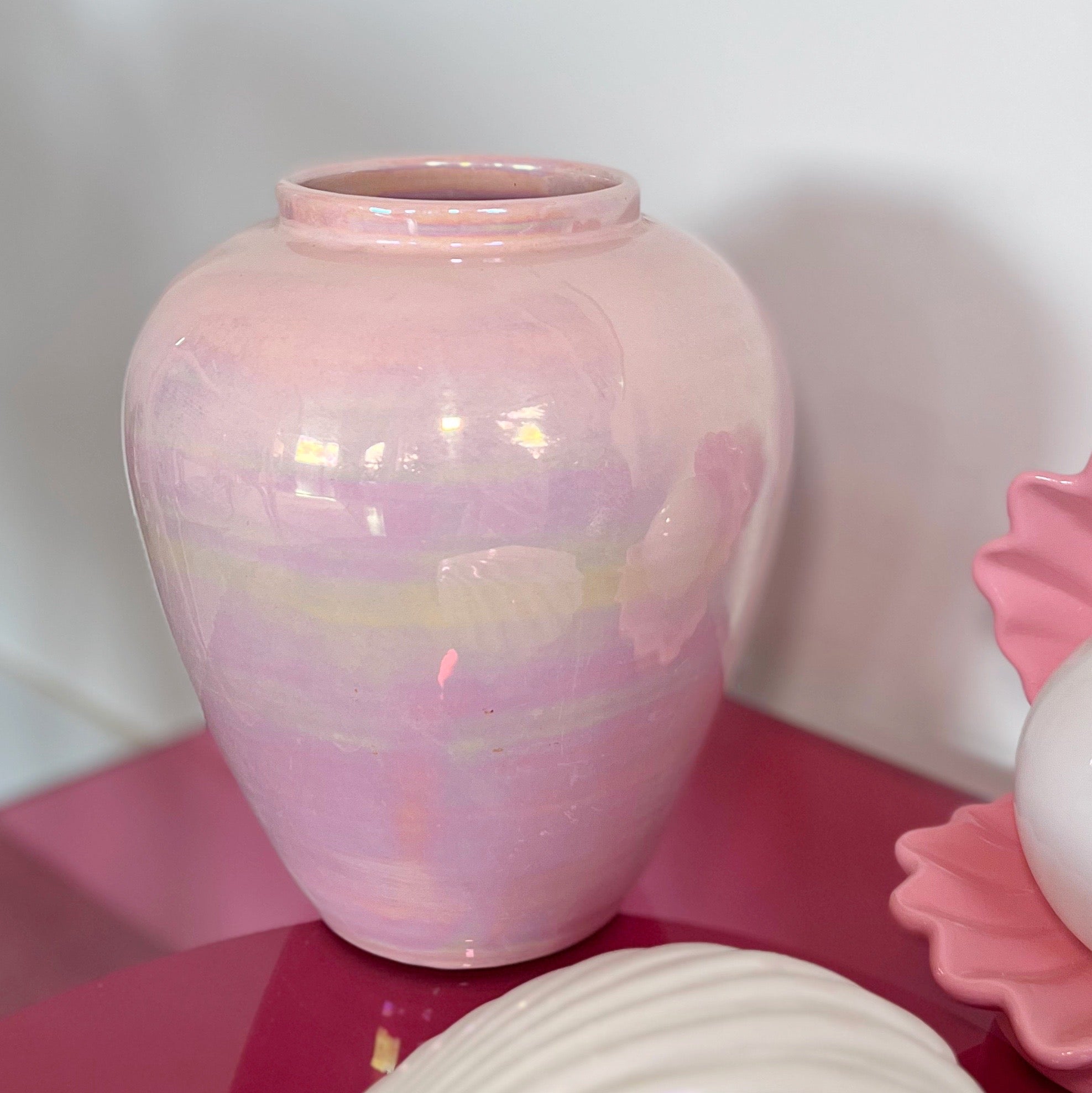 Maxi vase vintage 80s rose pastel iridescent