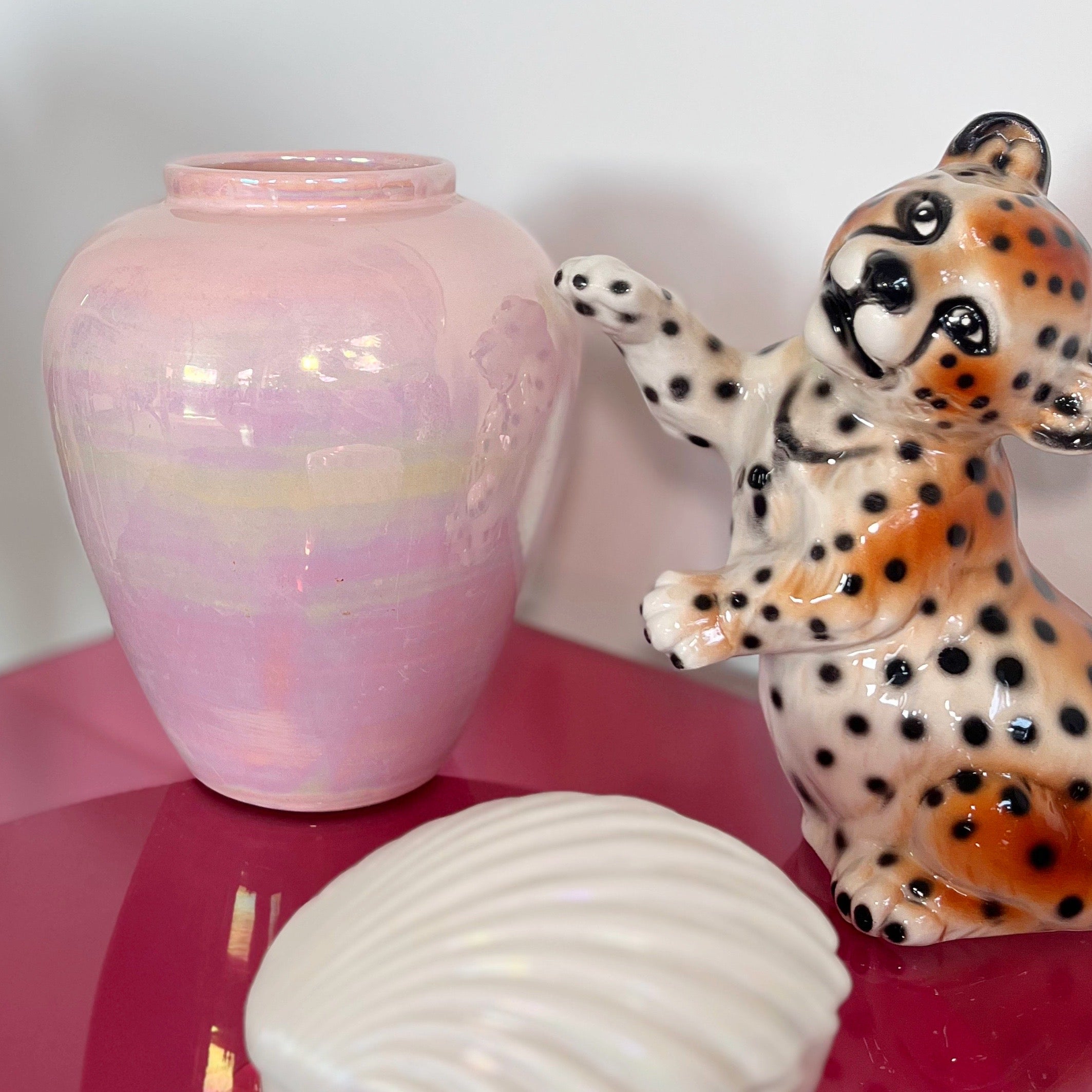 Maxi vase vintage 80s rose pastel iridescent