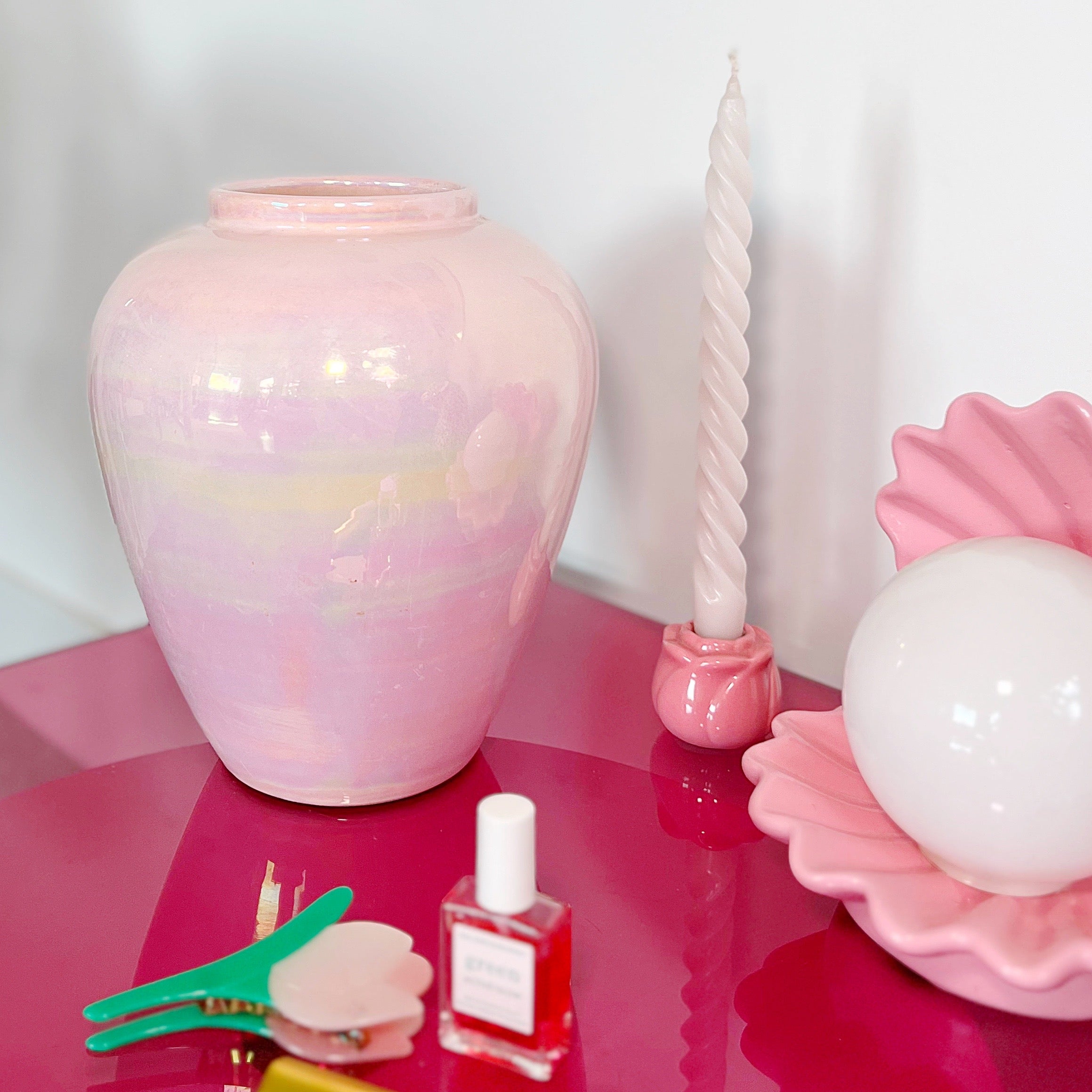 Maxi vase vintage 80s rose pastel iridescent