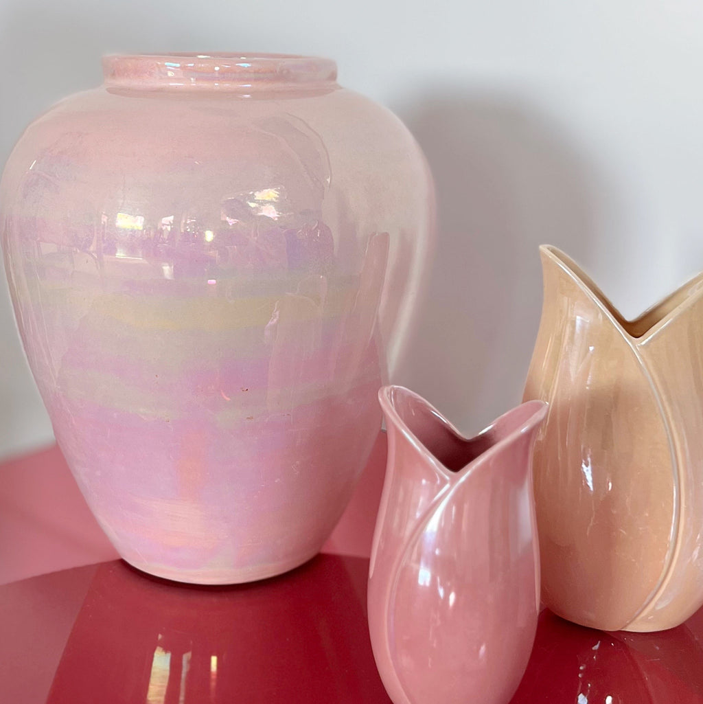 Maxi vase vintage 80s rose pastel iridescent