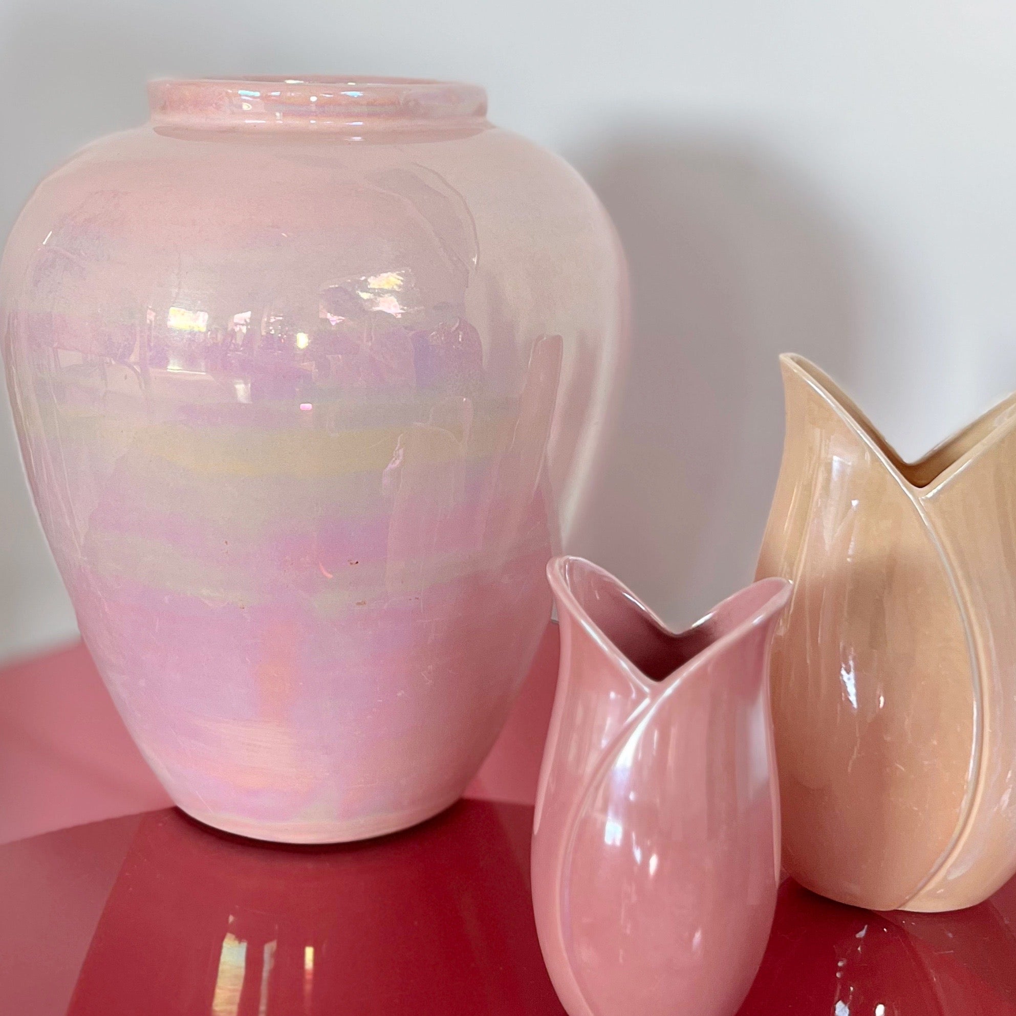 Maxi vase vintage 80s rose pastel iridescent