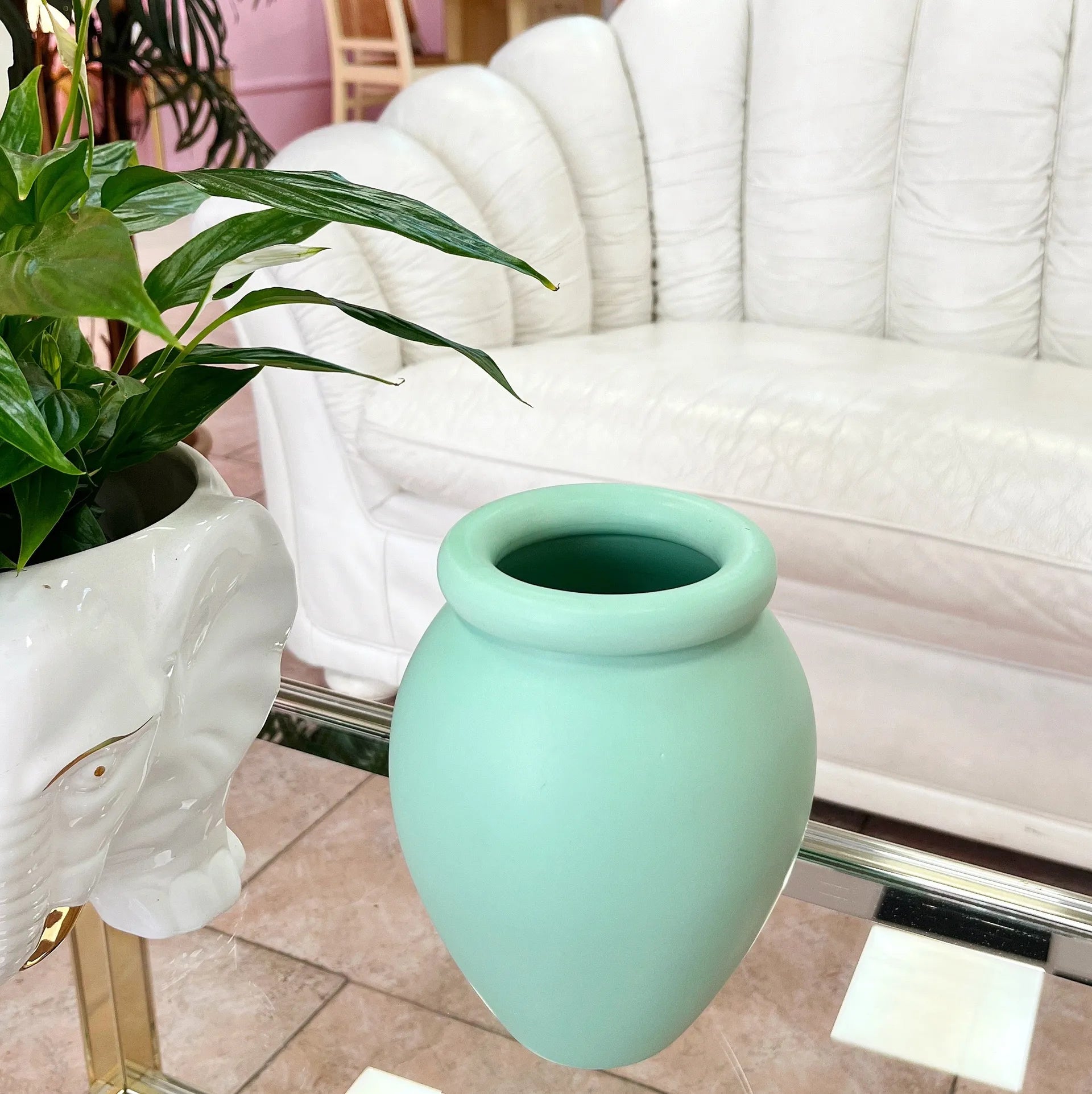 Vase vert d’eau vintage, années 80, made in Portugal - Club Barbara
