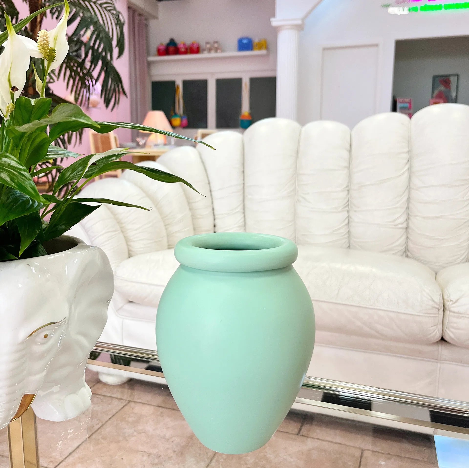 Vase vert d’eau vintage, années 80, made in Portugal - Club Barbara