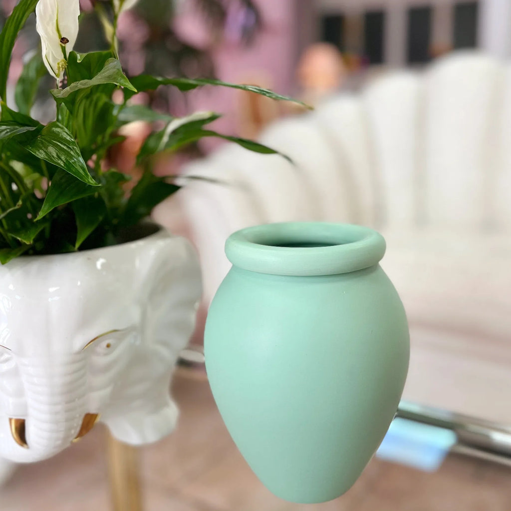 Vase vert d’eau vintage, années 80, made in Portugal - Club Barbara