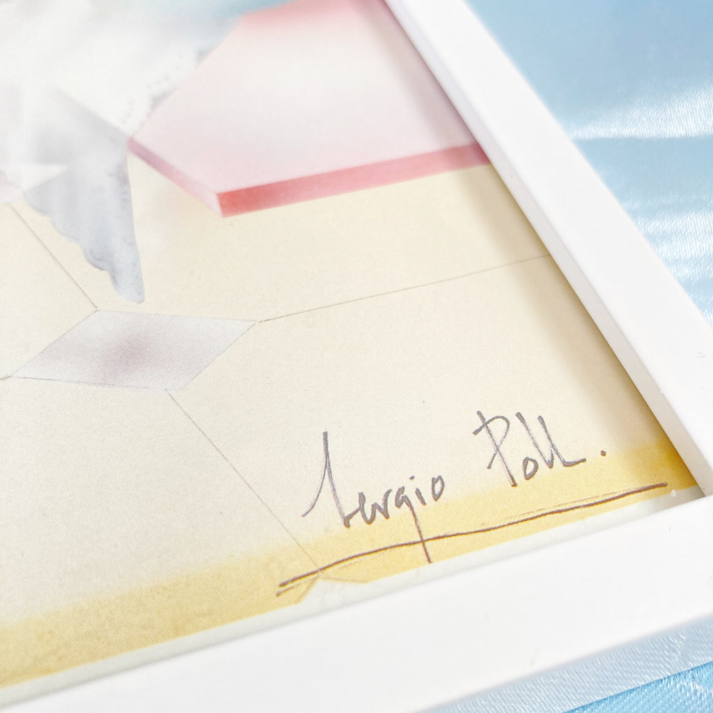 Lithographie années 80 vue mer pastel