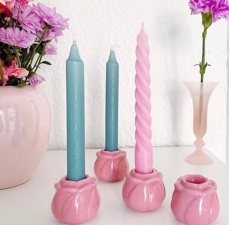 bougeoir vintage céramique fleur rose