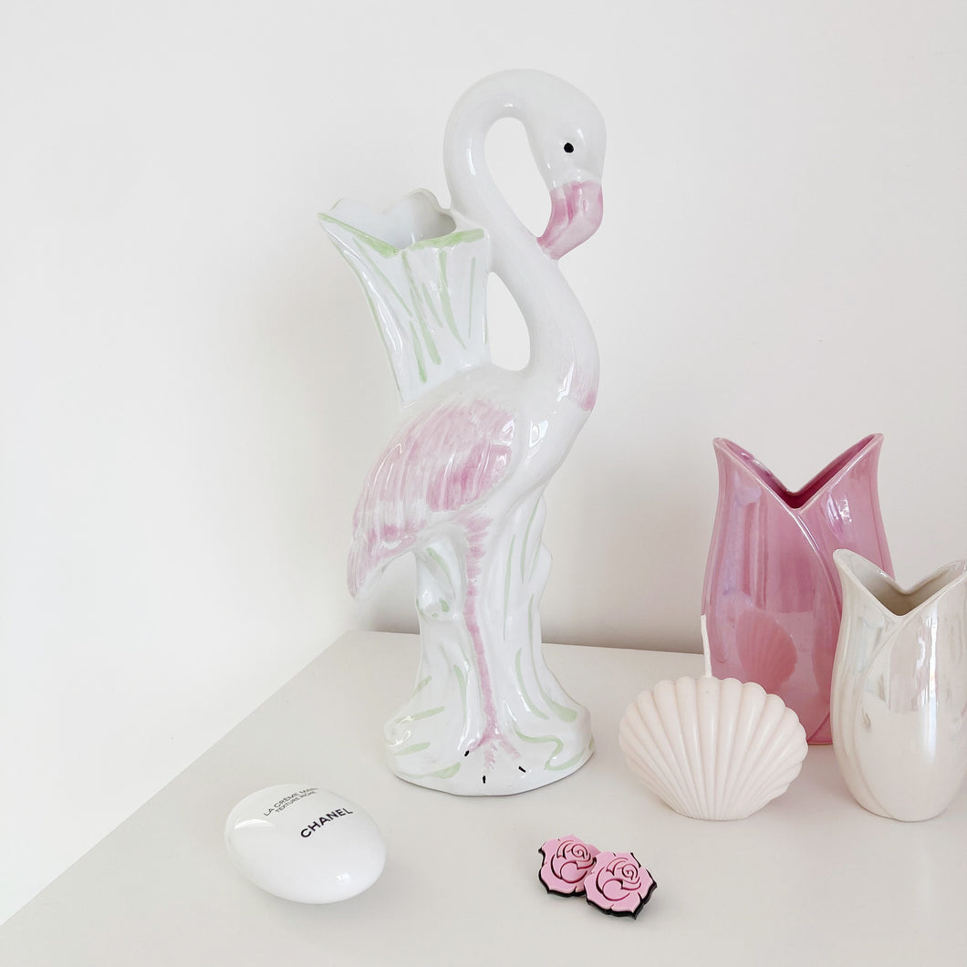 vase vintage flamant rose pastel