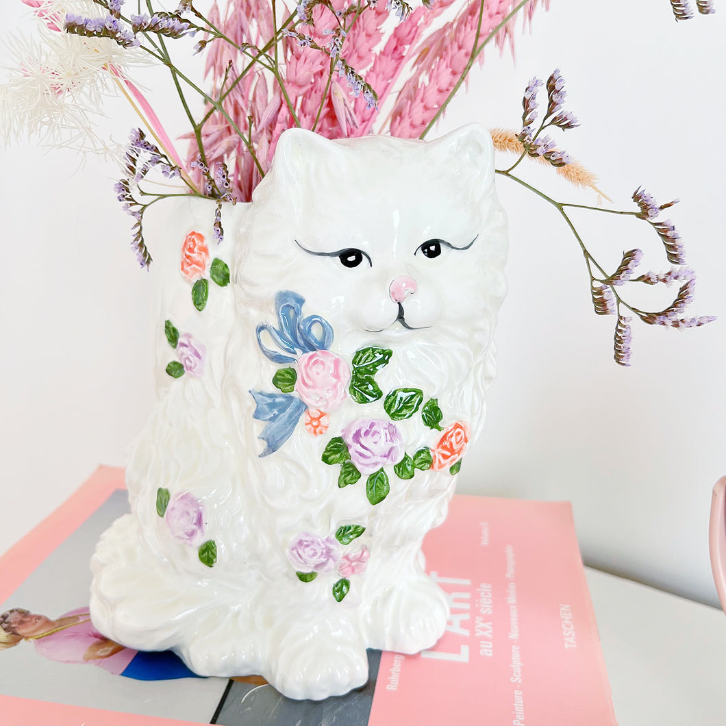 Flowery cat vase