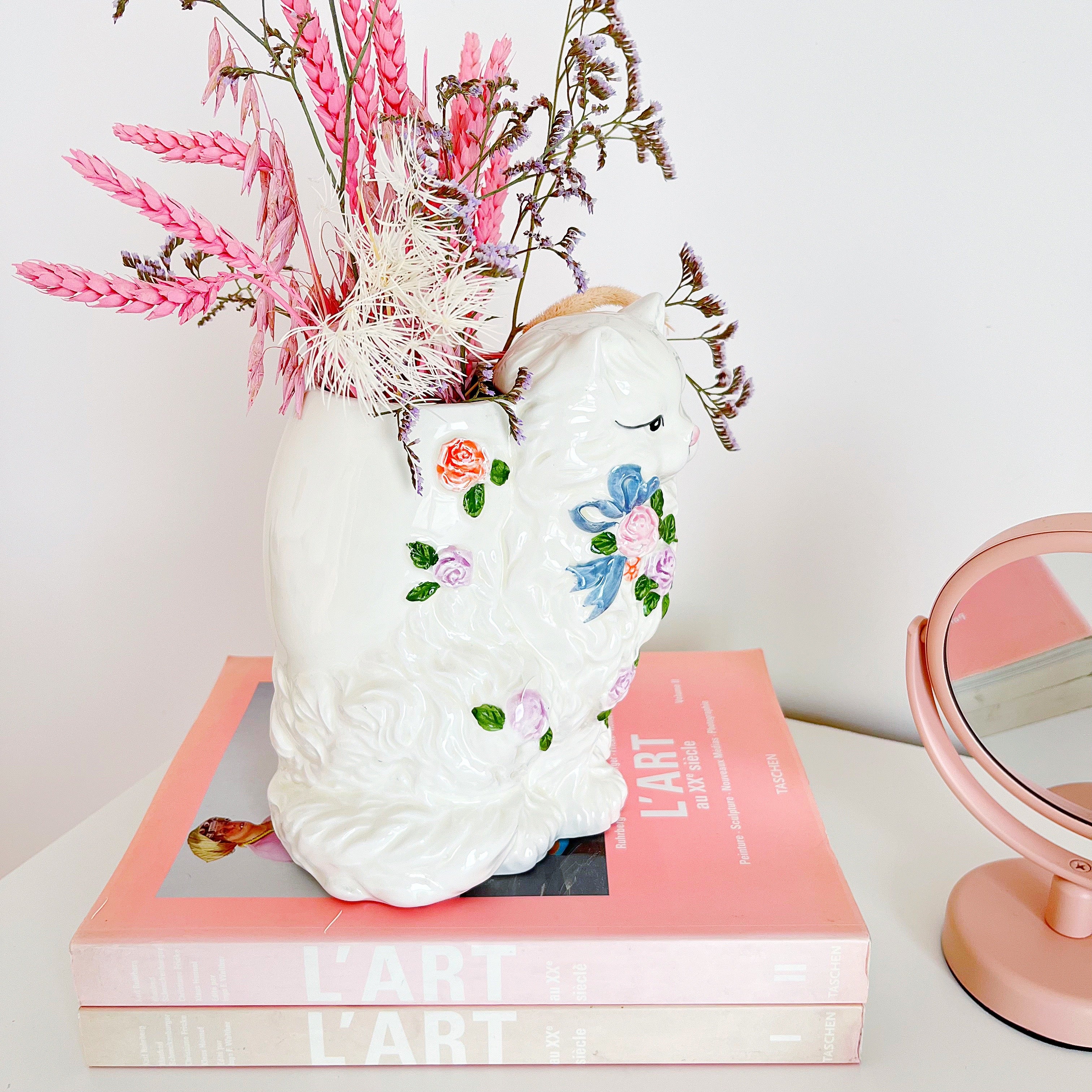 Flowery cat vase